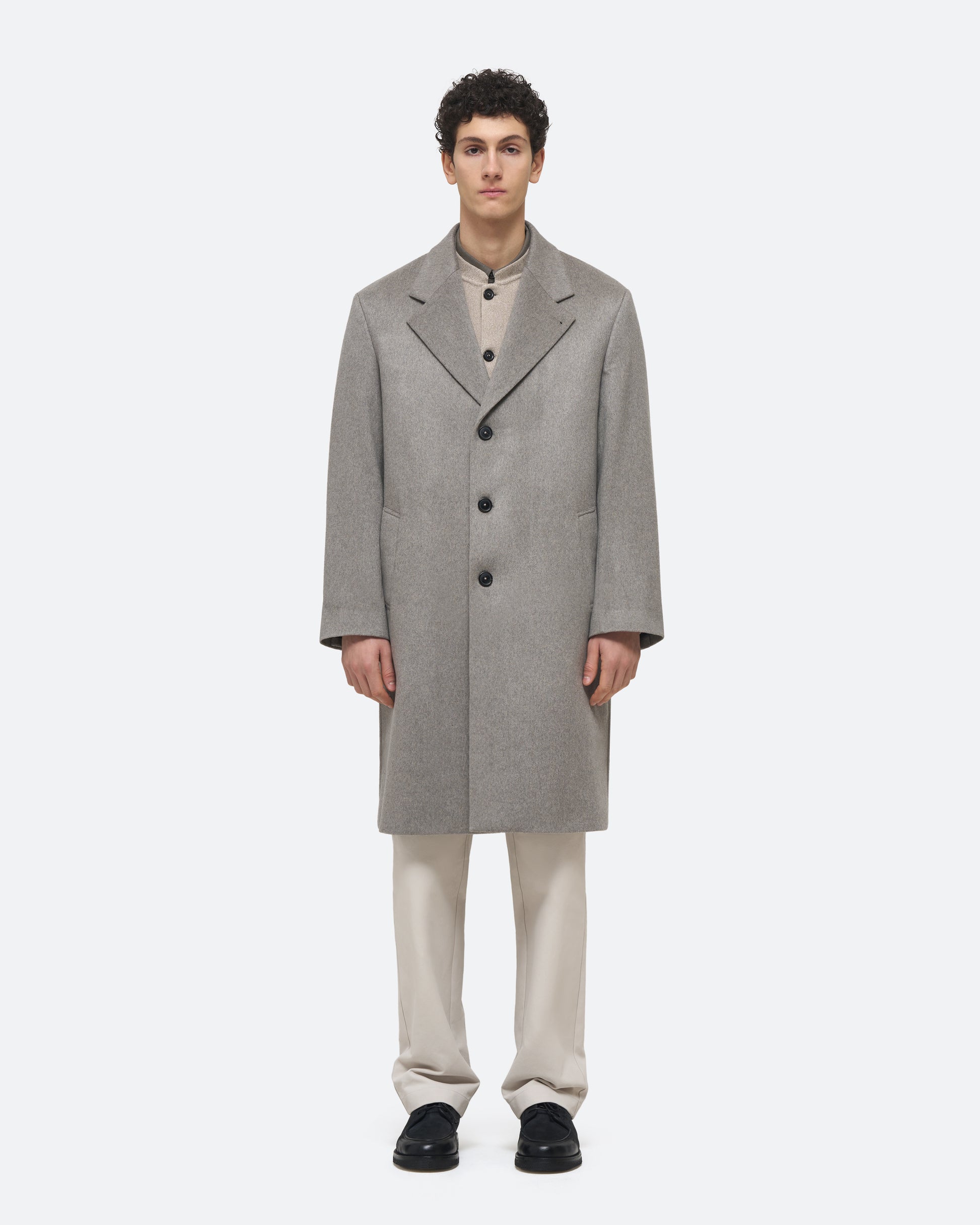 Chesterfield Coat in Stone on model