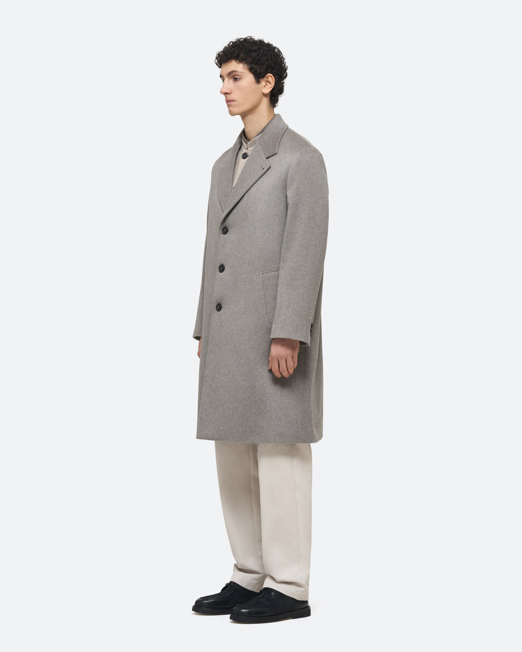 Chesterfield Coat in Stone on model
