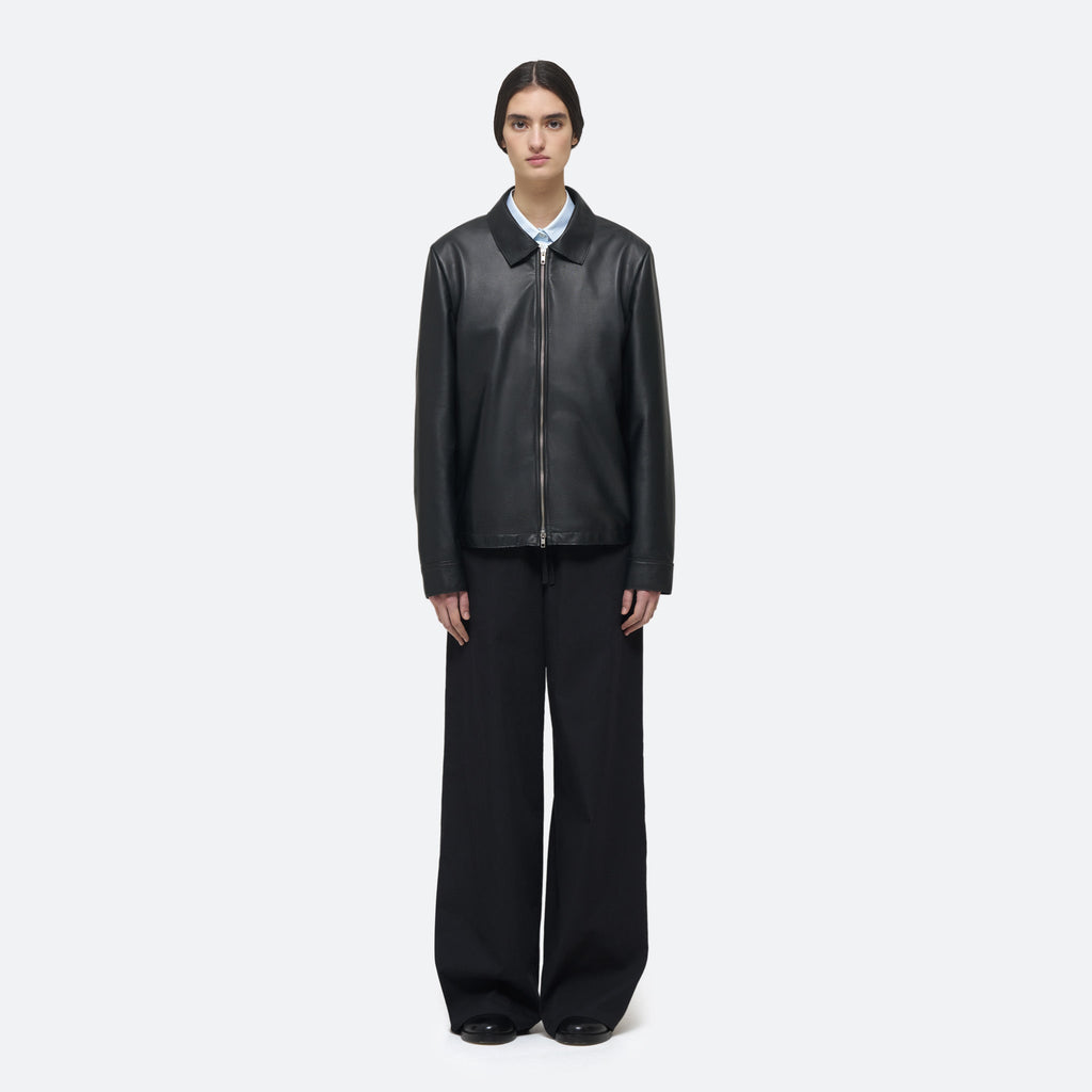 Leather Zip Blouson in Black Leather on model