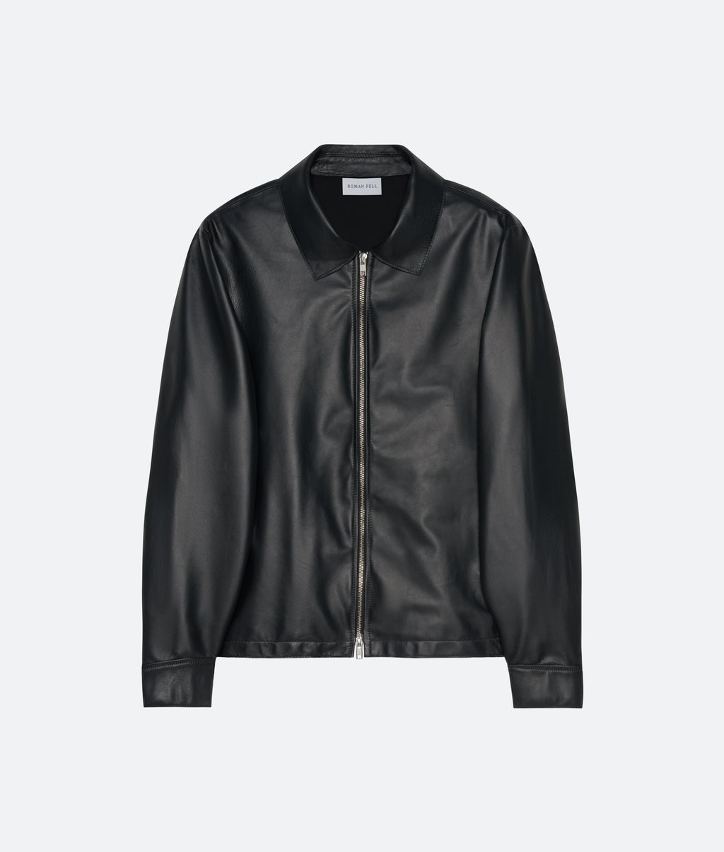 Leather Zip Blouson in Black Leather - packshot