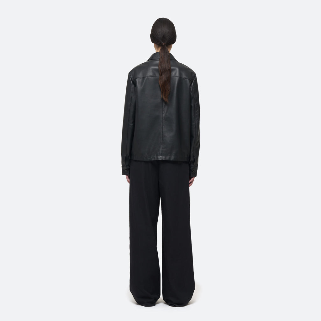 Leather Zip Blouson in Black Leather on model
