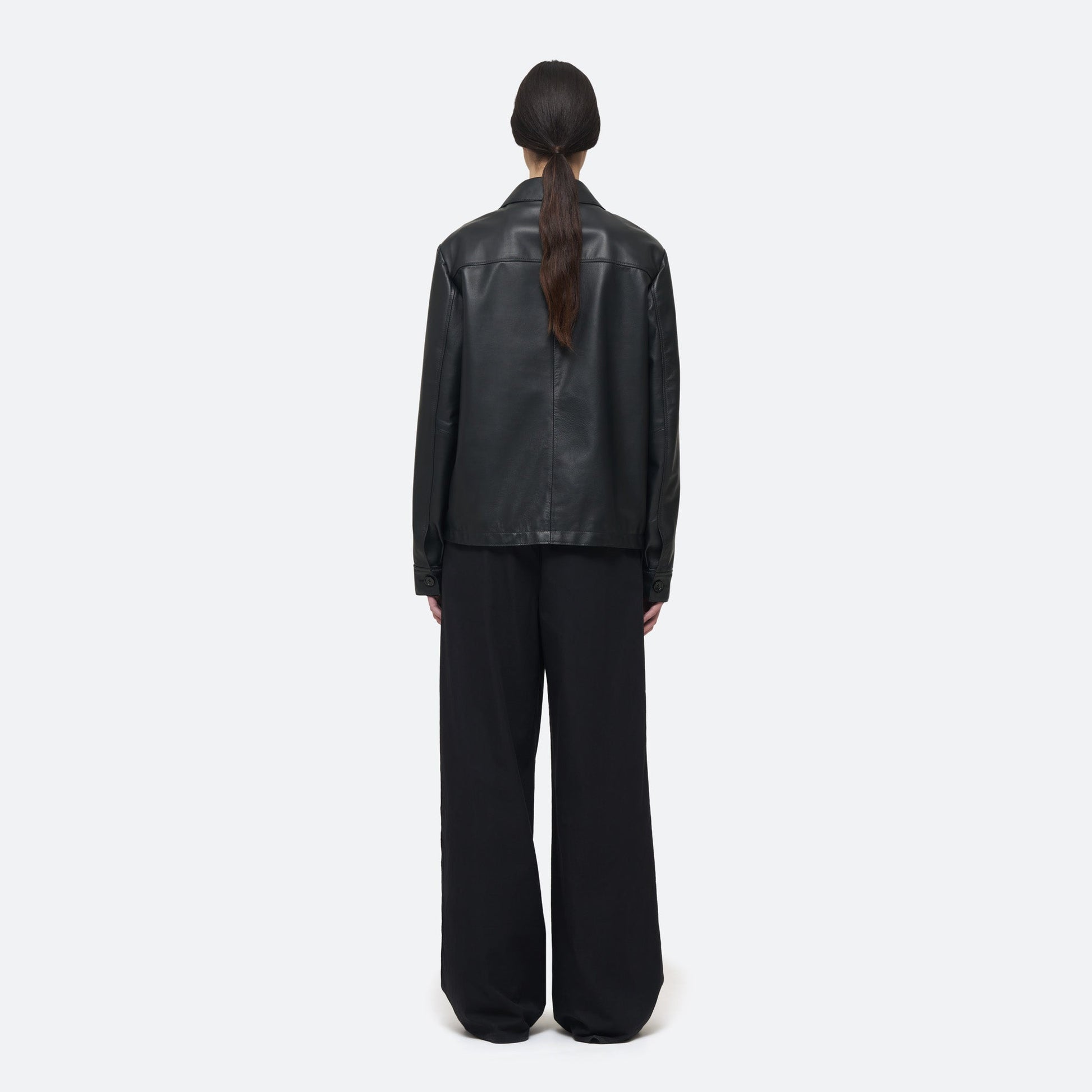Leather Zip Blouson in Black Leather on model