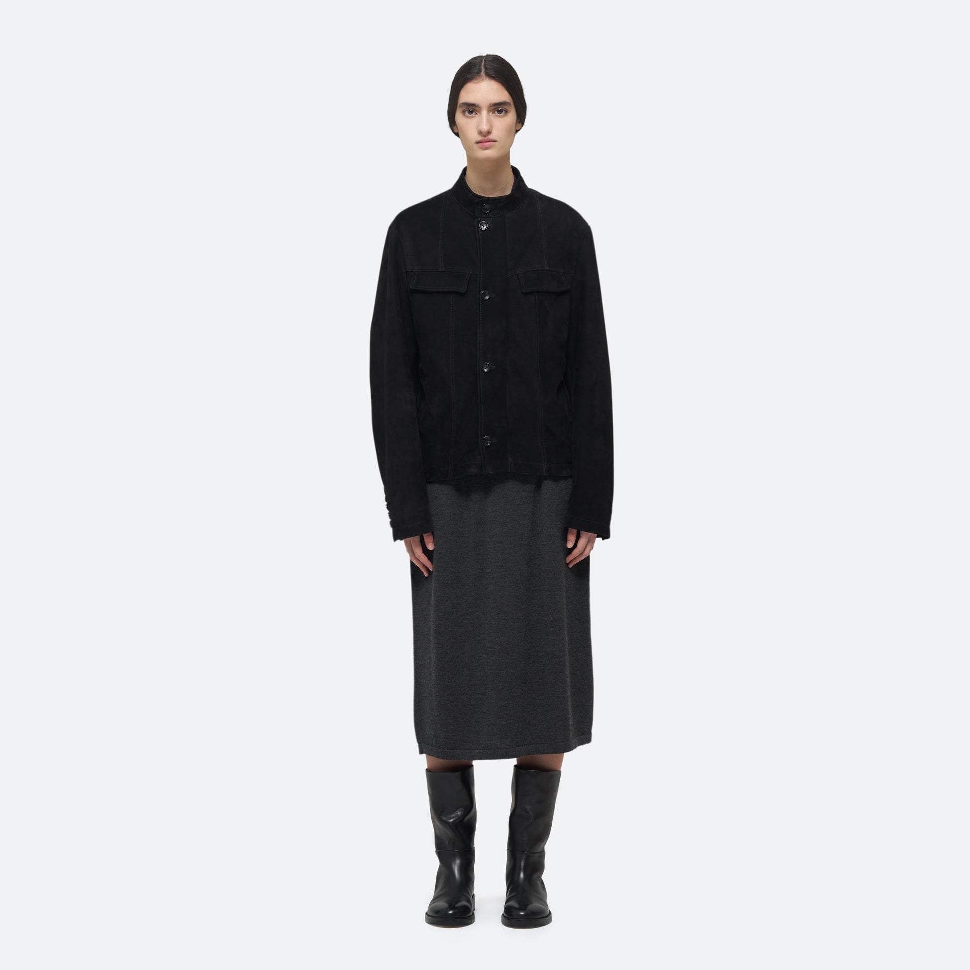 Suede Jacket in Black Suede on model