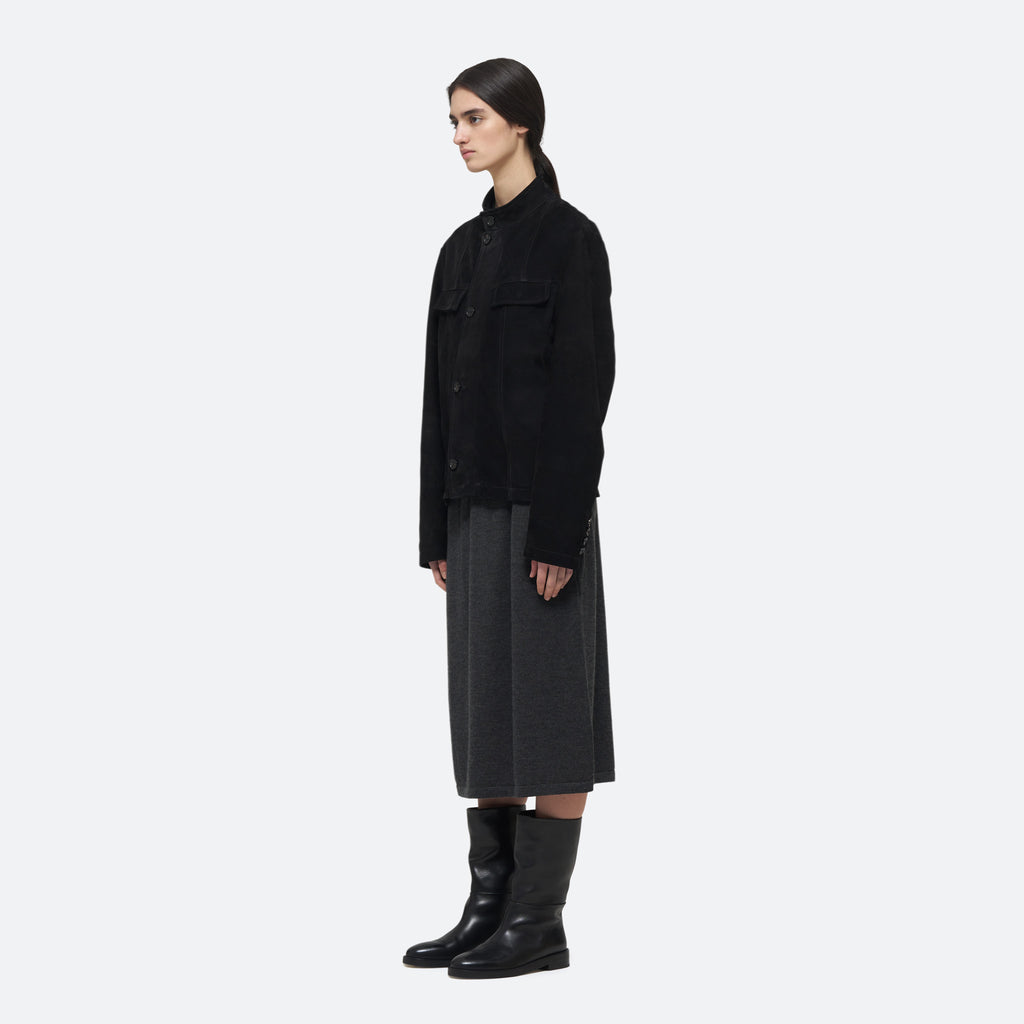 Suede Jacket in Black Suede on model