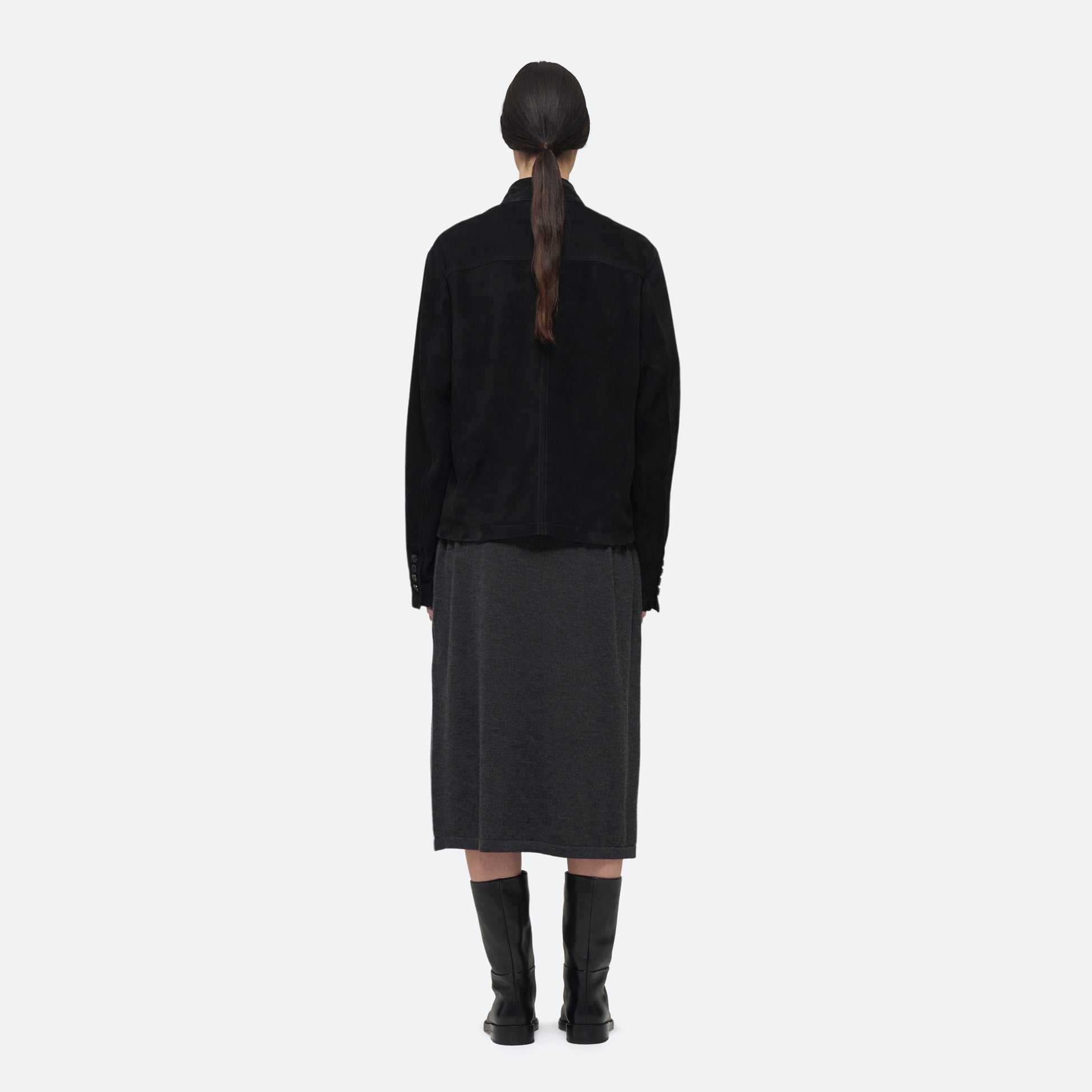 Suede Jacket in Black Suede on model