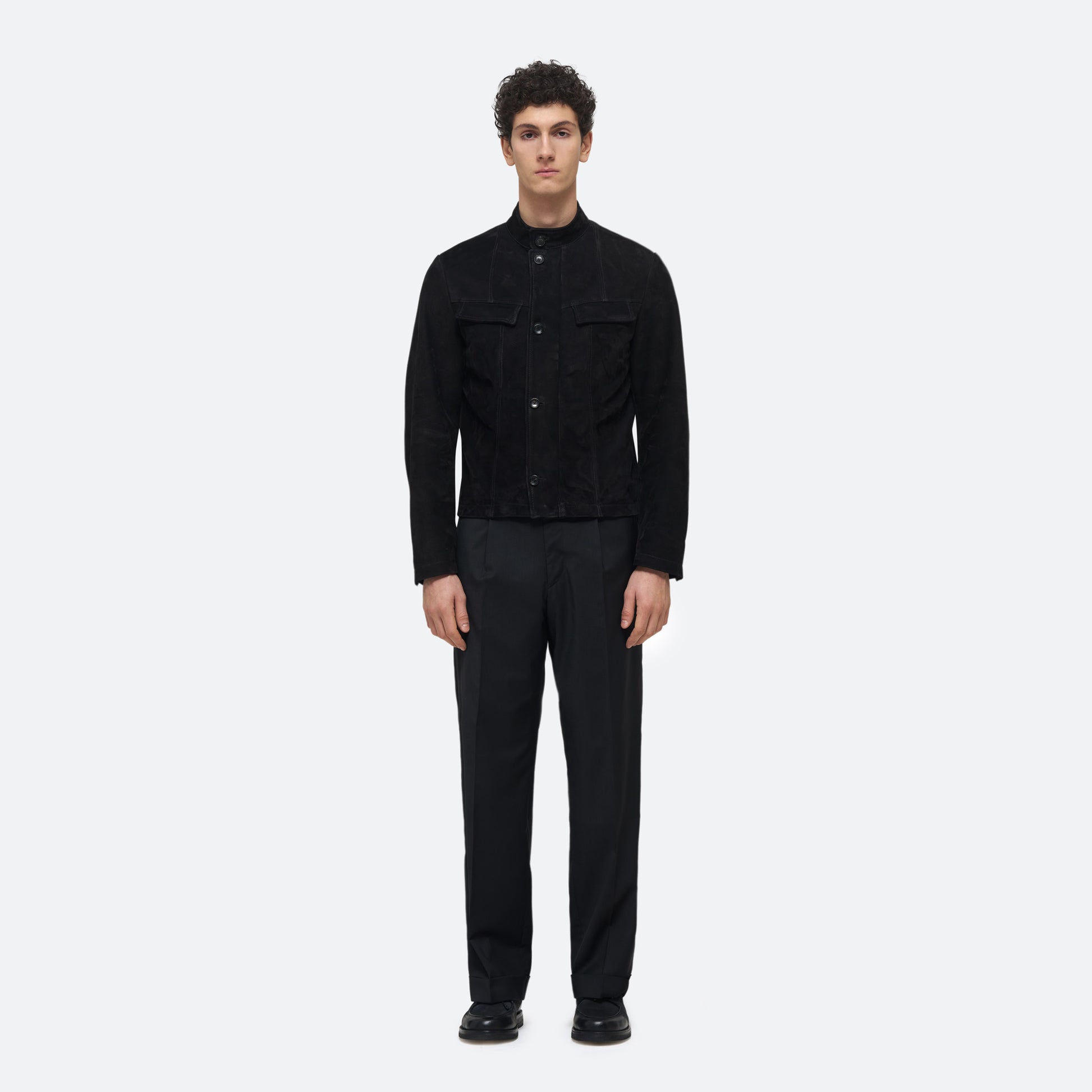 Suede Jacket in Black Suede on model