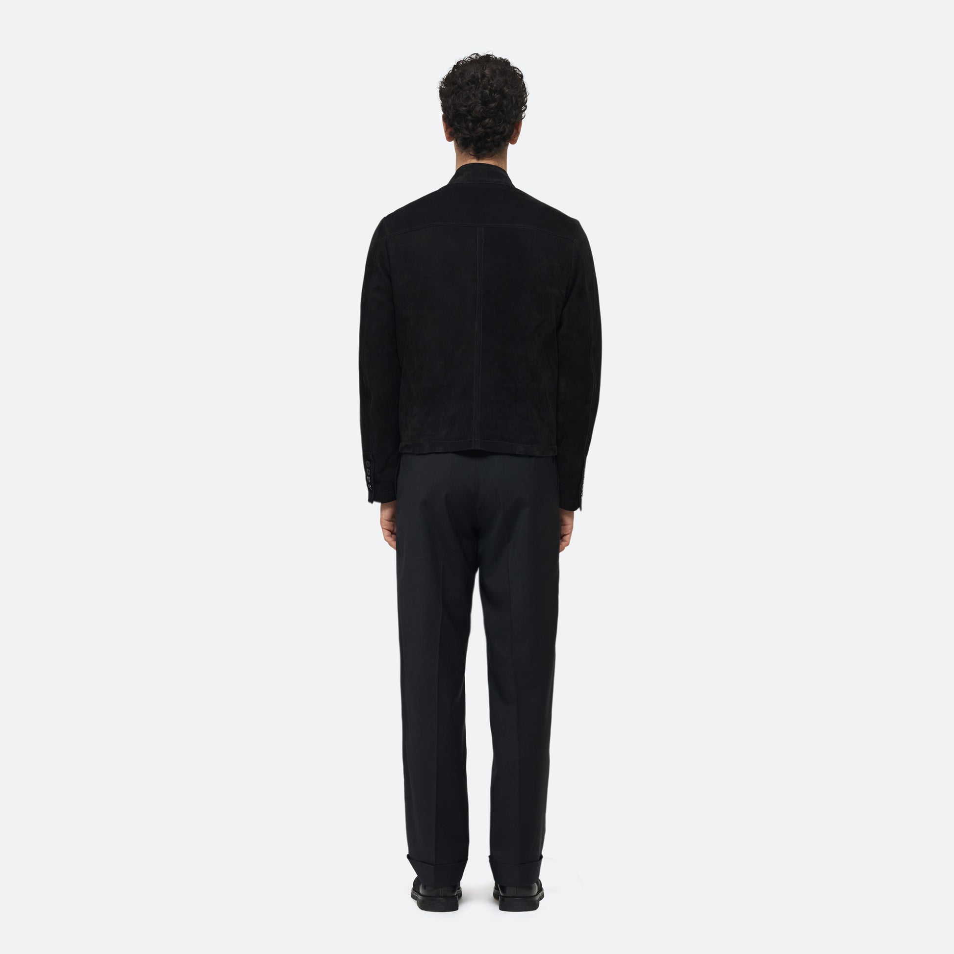 Suede Jacket in Black Suede on model
