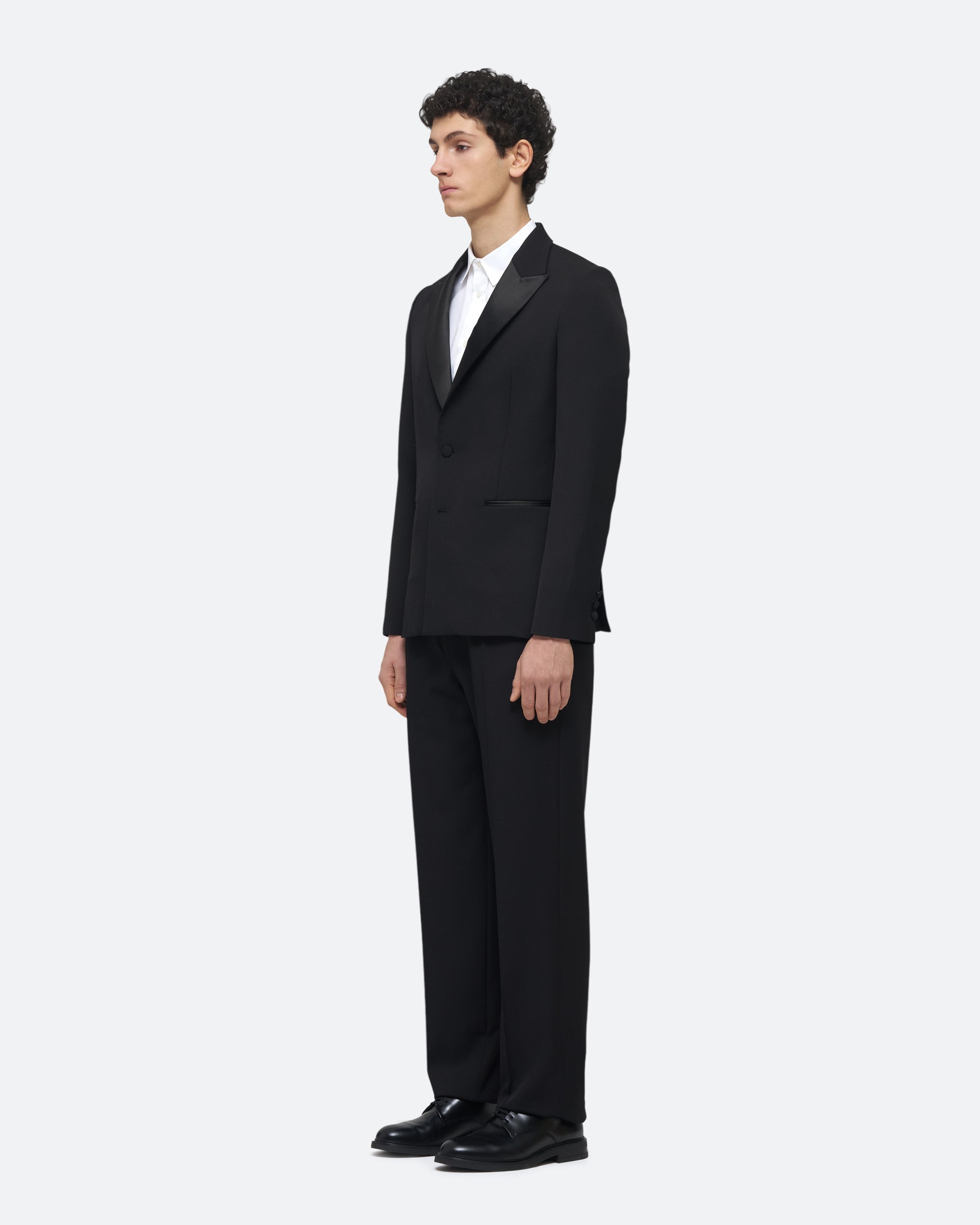 Evening Jacket in Black Wool on model