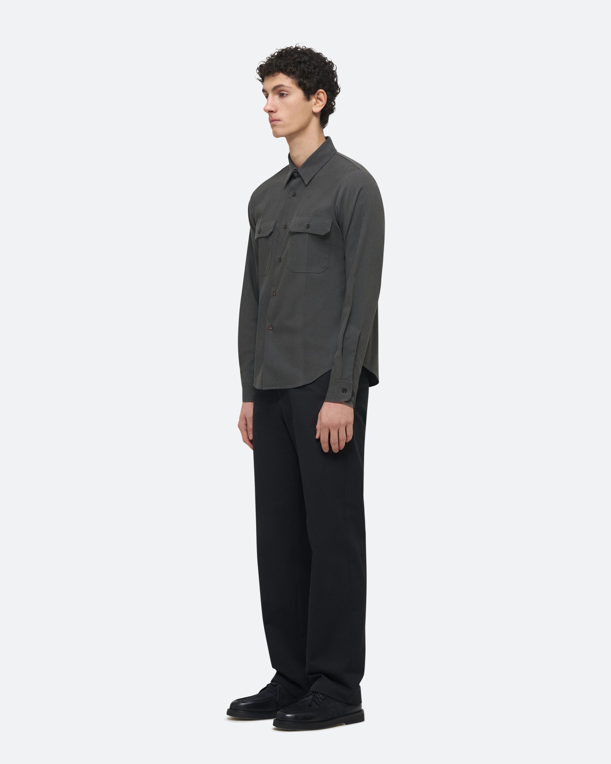 Wool Uniform Shirt in Black on model