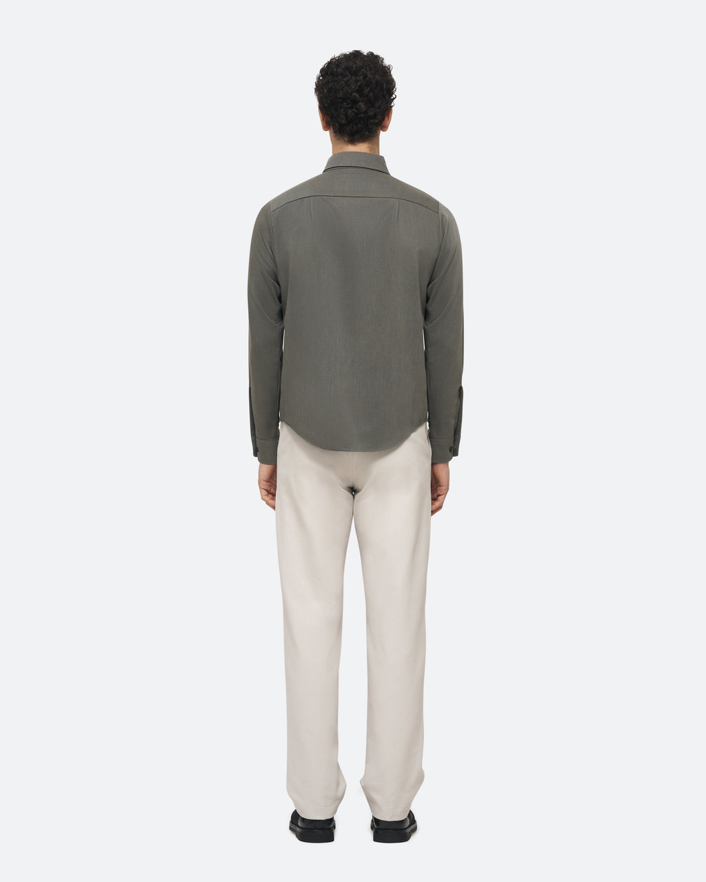 Wool Uniform Shirt in Militaire on model