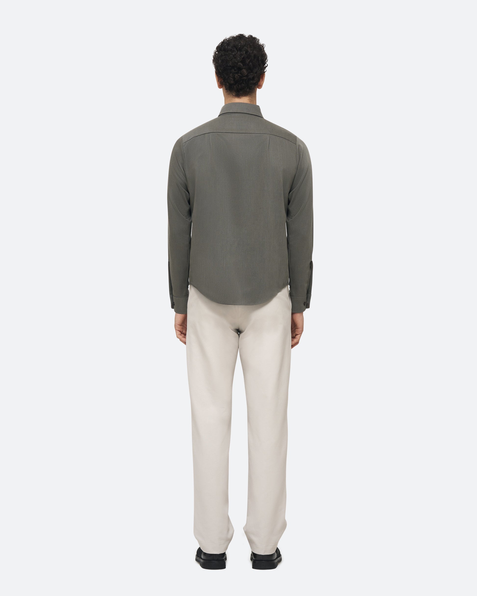Wool Uniform Shirt in Militaire on model