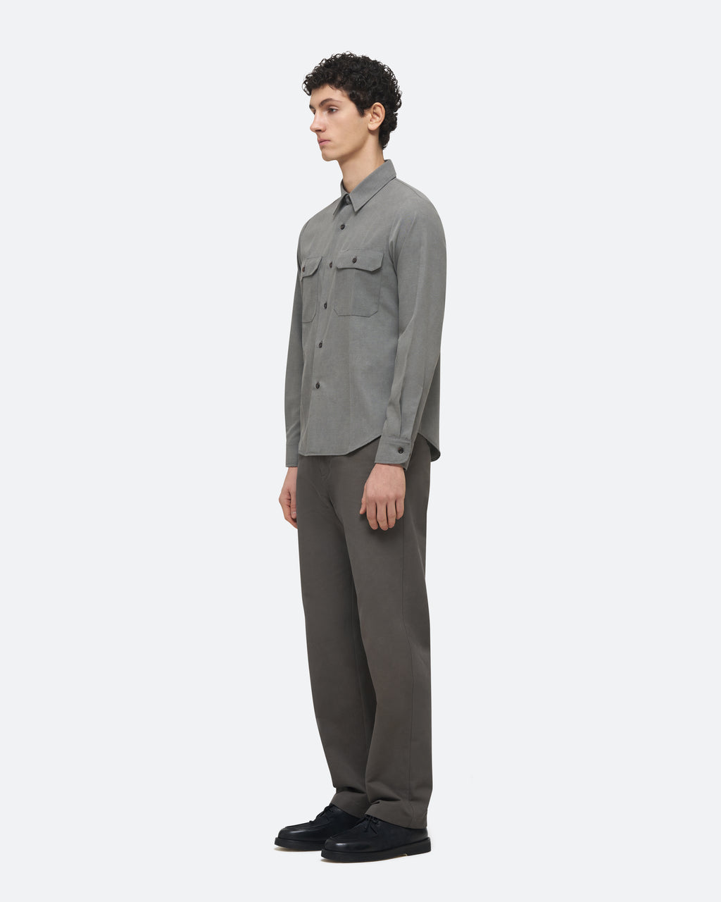 Wool Uniform Shirt in Pearl on model