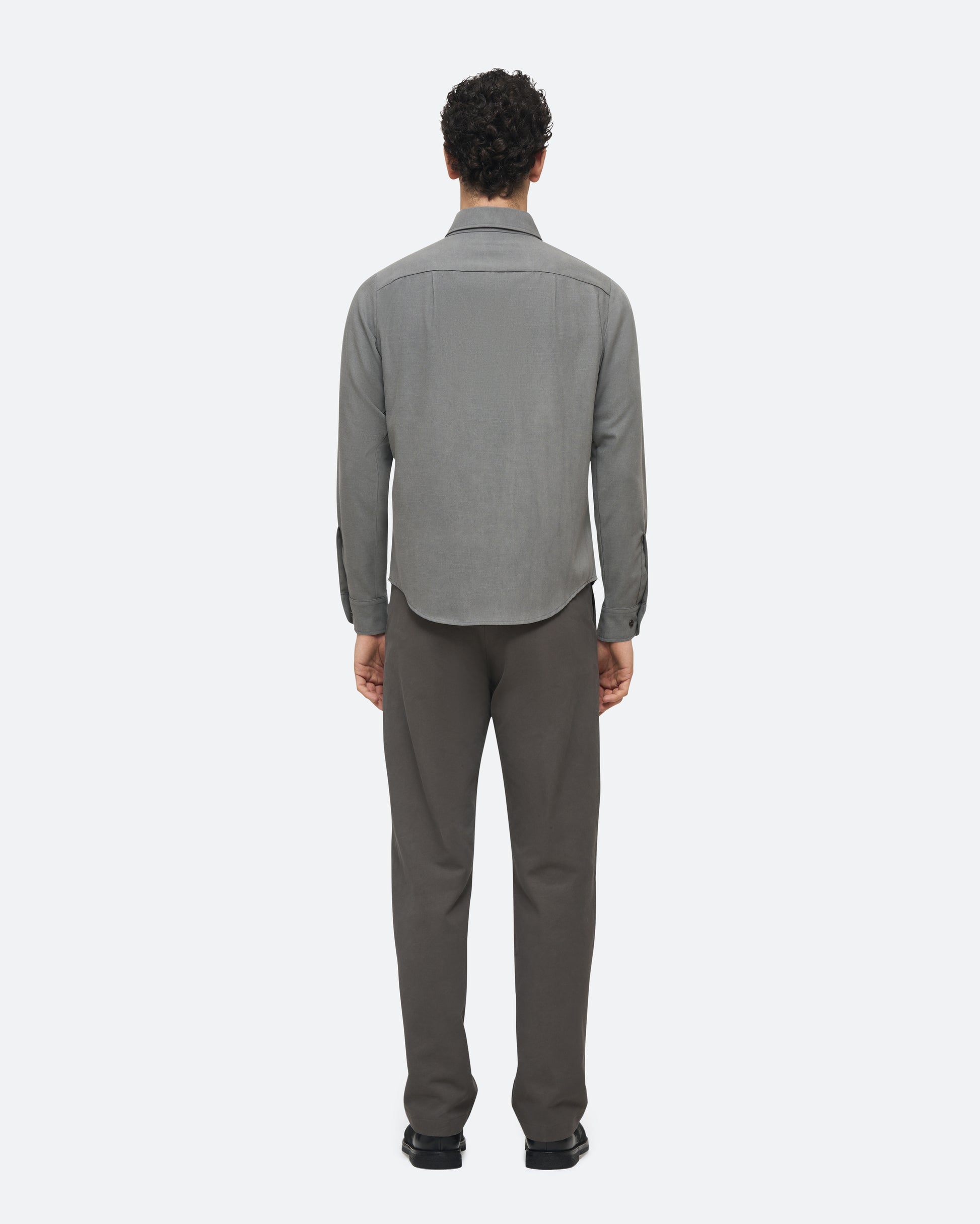 Wool Uniform Shirt in Pearl on model
