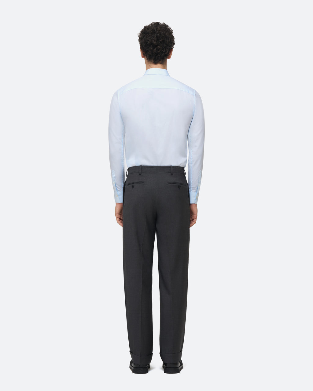 Wool Pleated Trouser in Charcoal on model