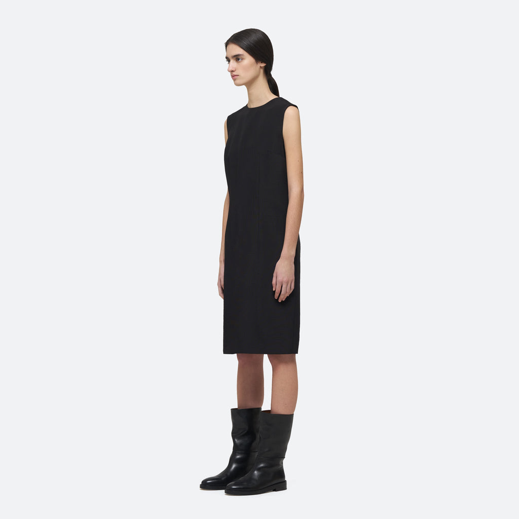 Boiled Silk Column Dress in Black on model