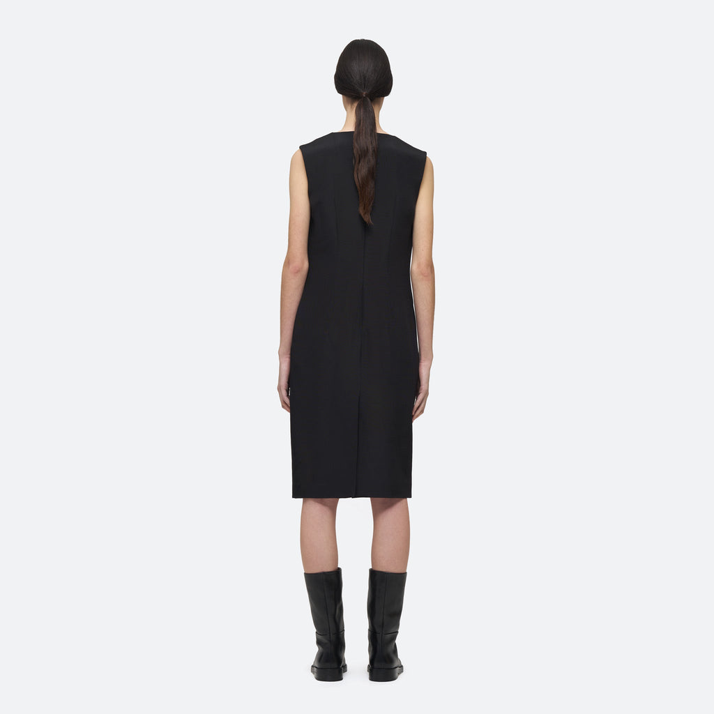 Boiled Silk Column Dress in Black on model