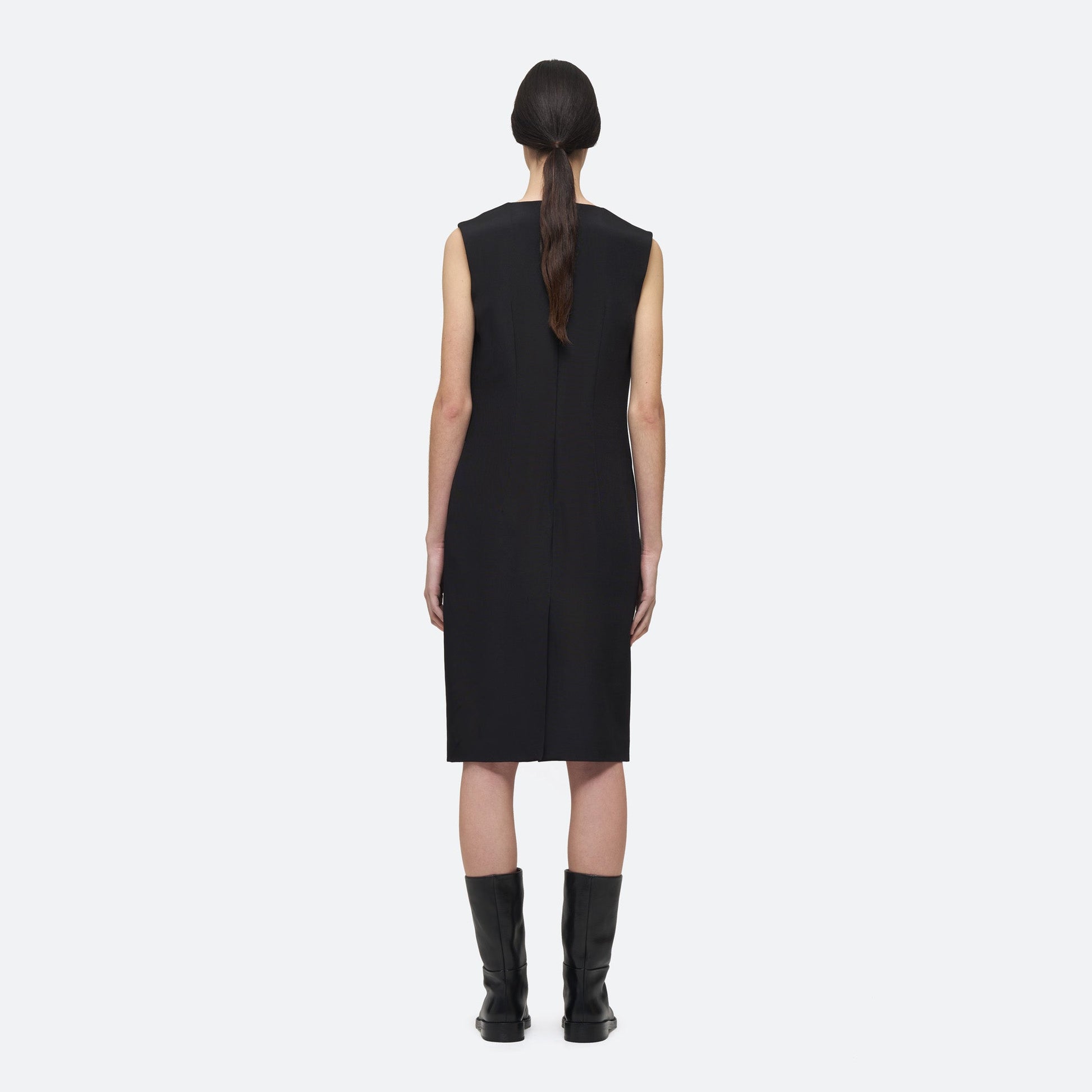 Boiled Silk Column Dress in Black on model