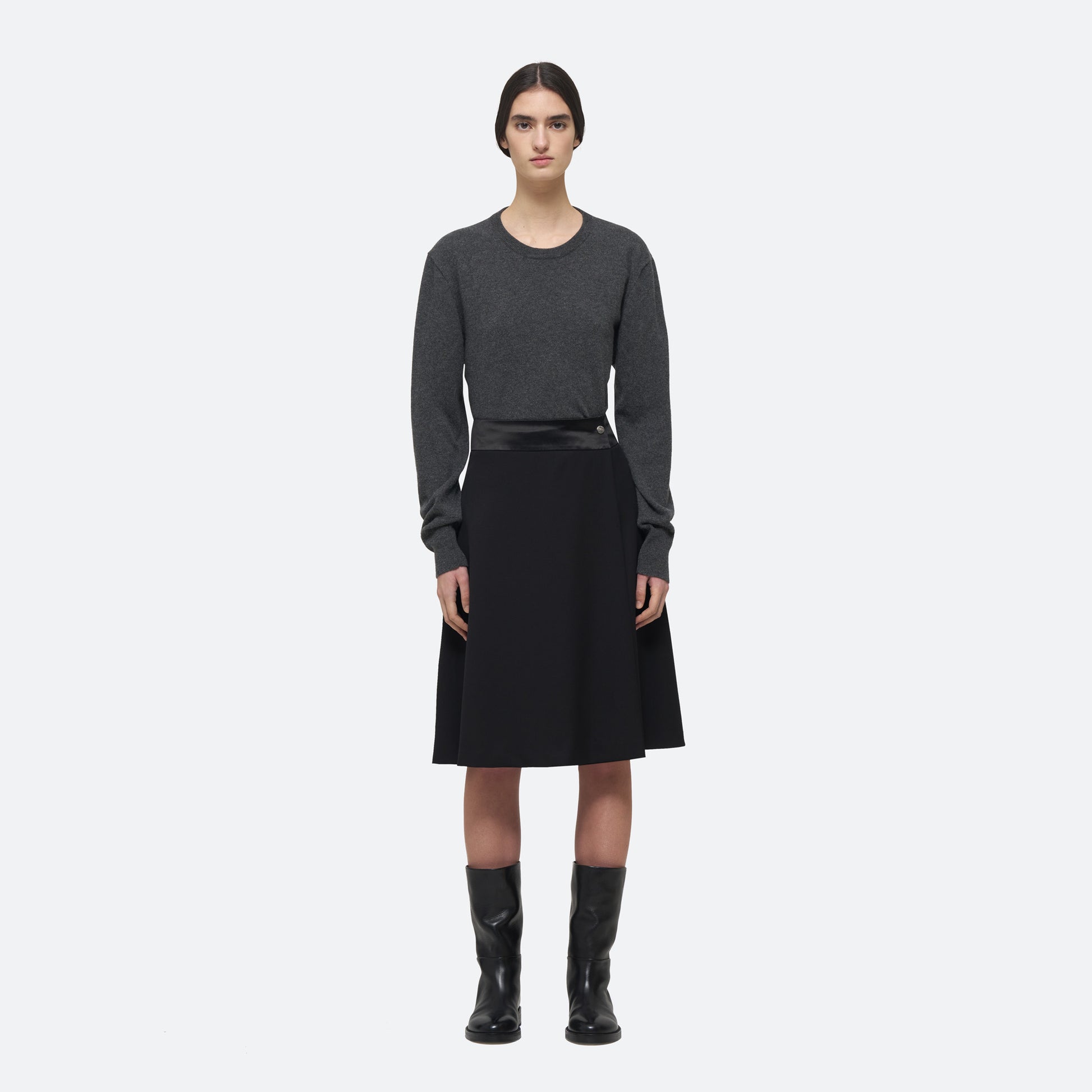 Evening Wrap Skirt in Black Wool - view 1
