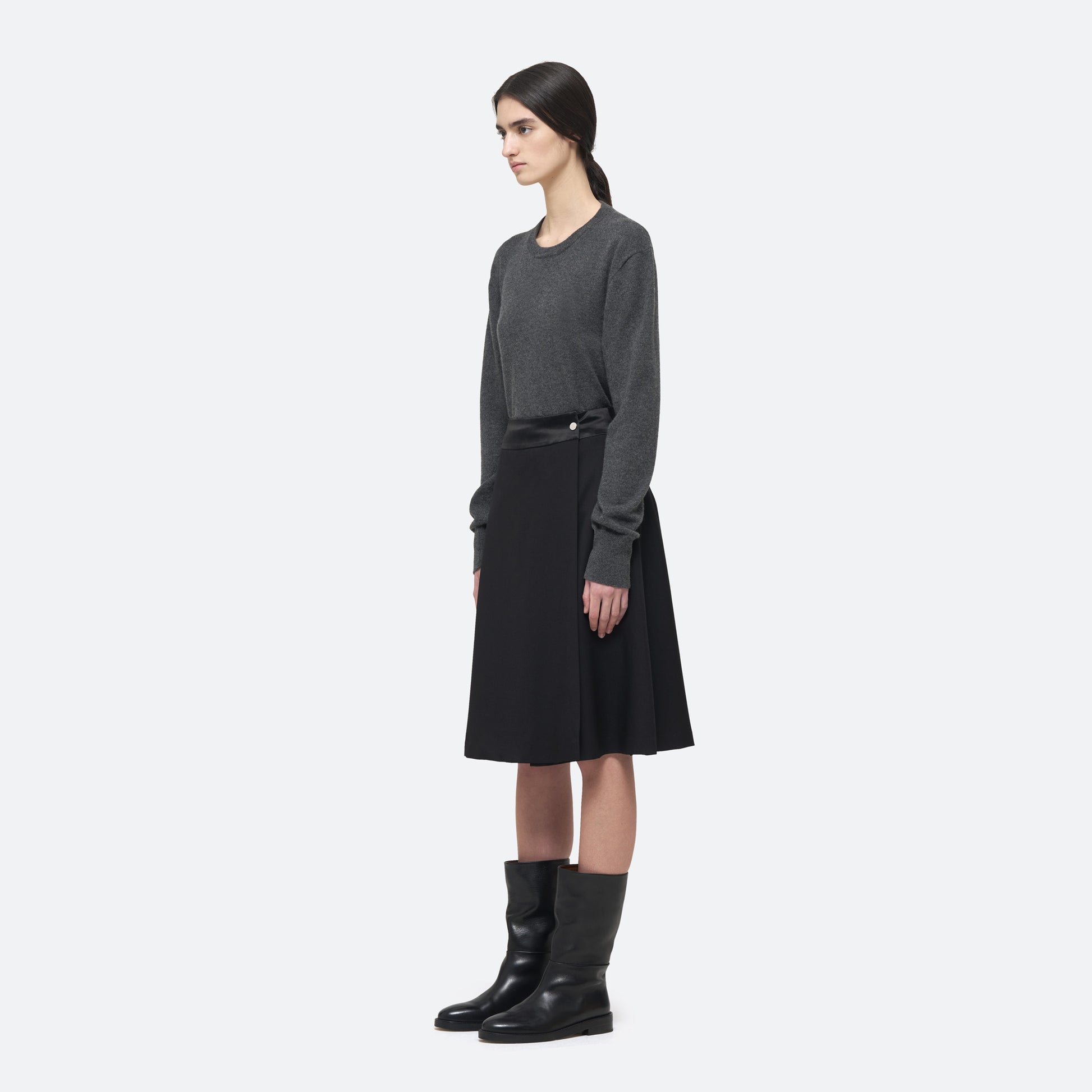 Evening Wrap Skirt in Black Wool - view 2