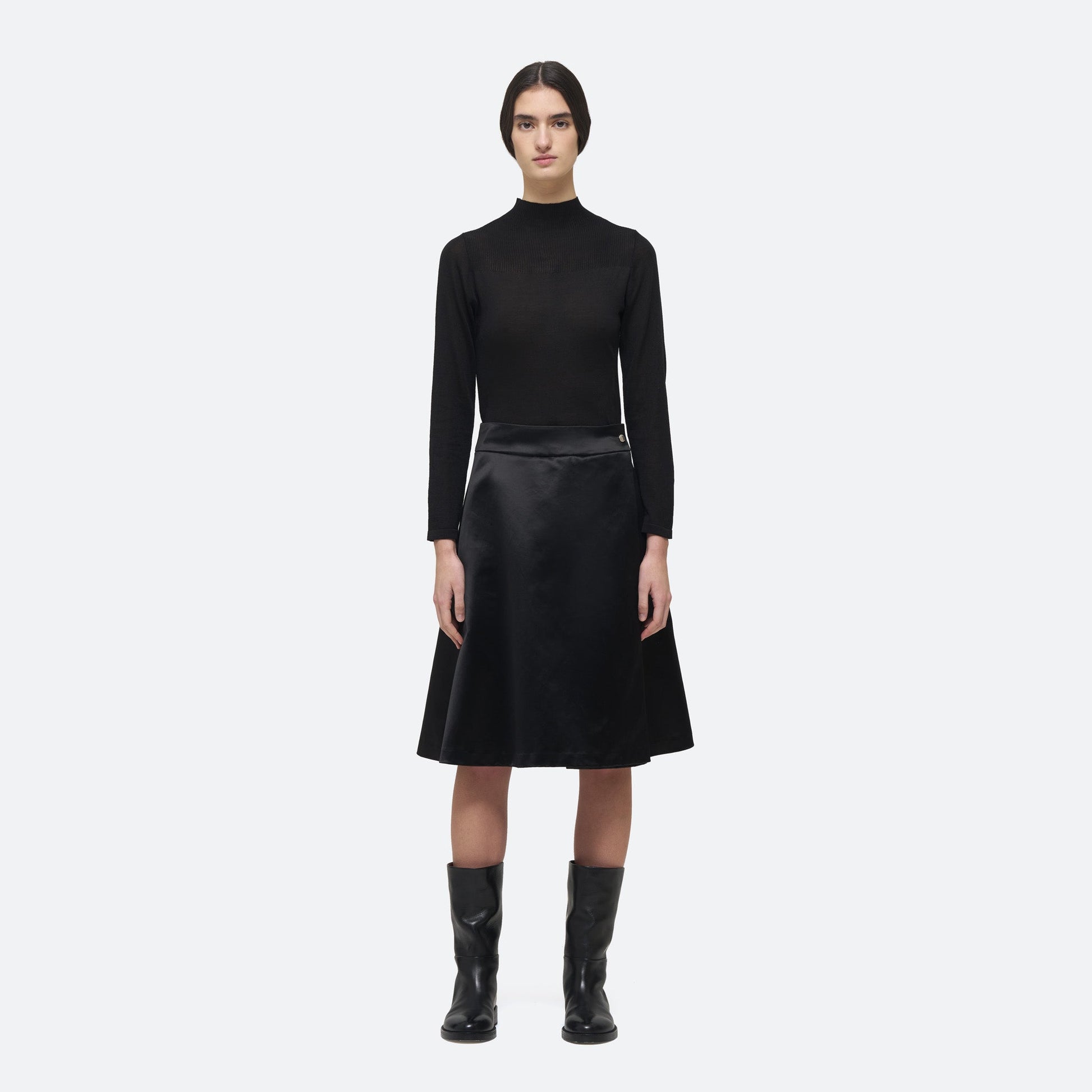 Evening Wrap Skirt in Silk Satin on model