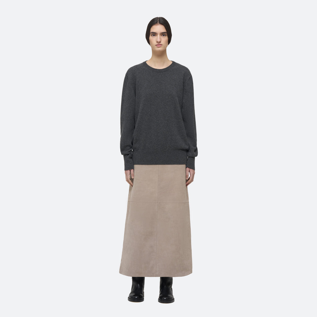 Cashmere Crew Sweater in Charcoal on model