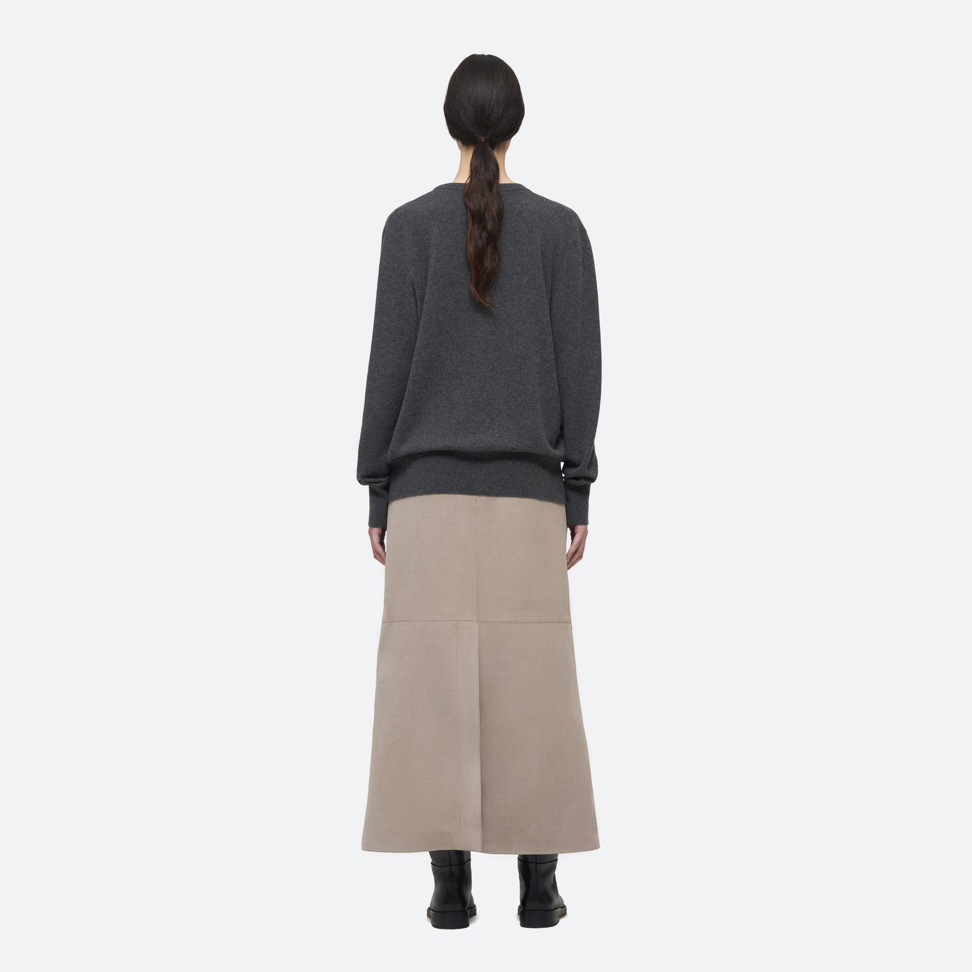 Cashmere Crew Sweater in Charcoal on model