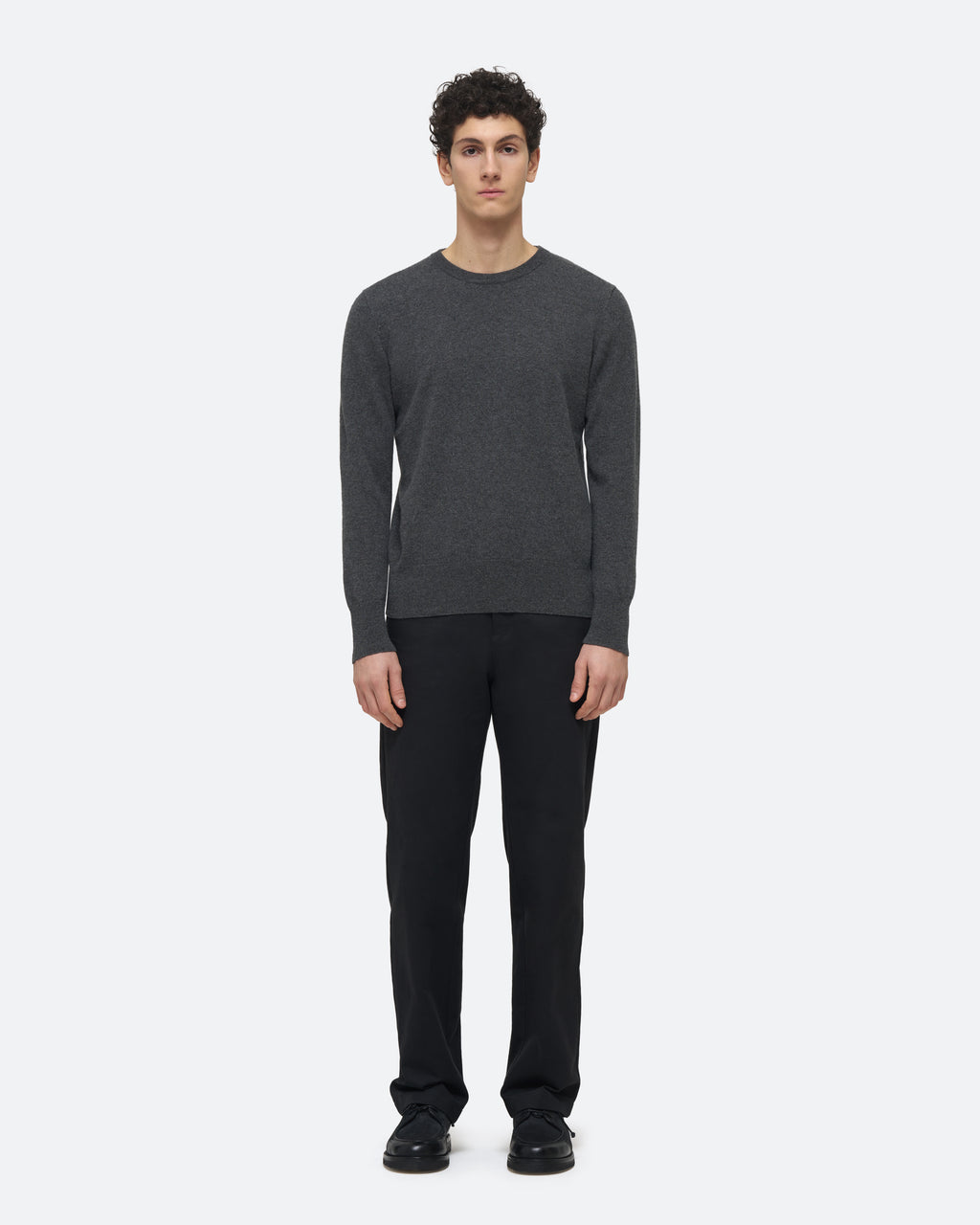 Cashmere Crew Sweater in Charcoal on model