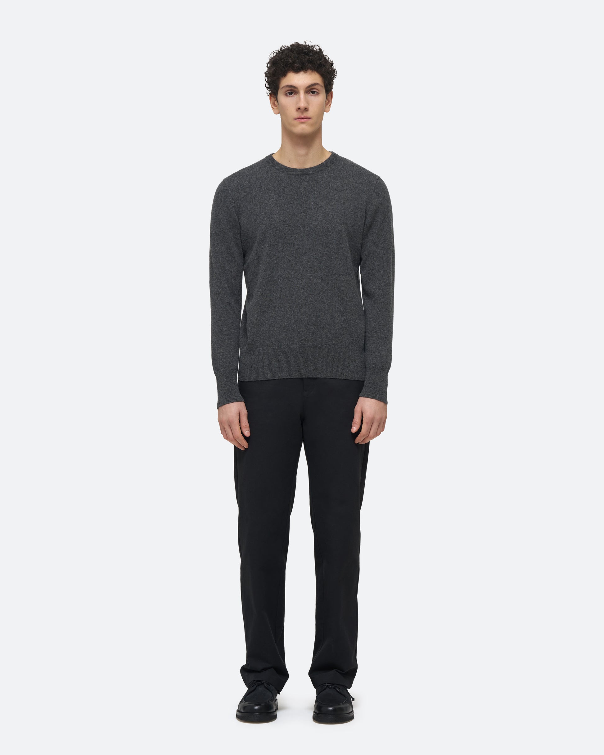 Cashmere Crew Sweater in Charcoal on model