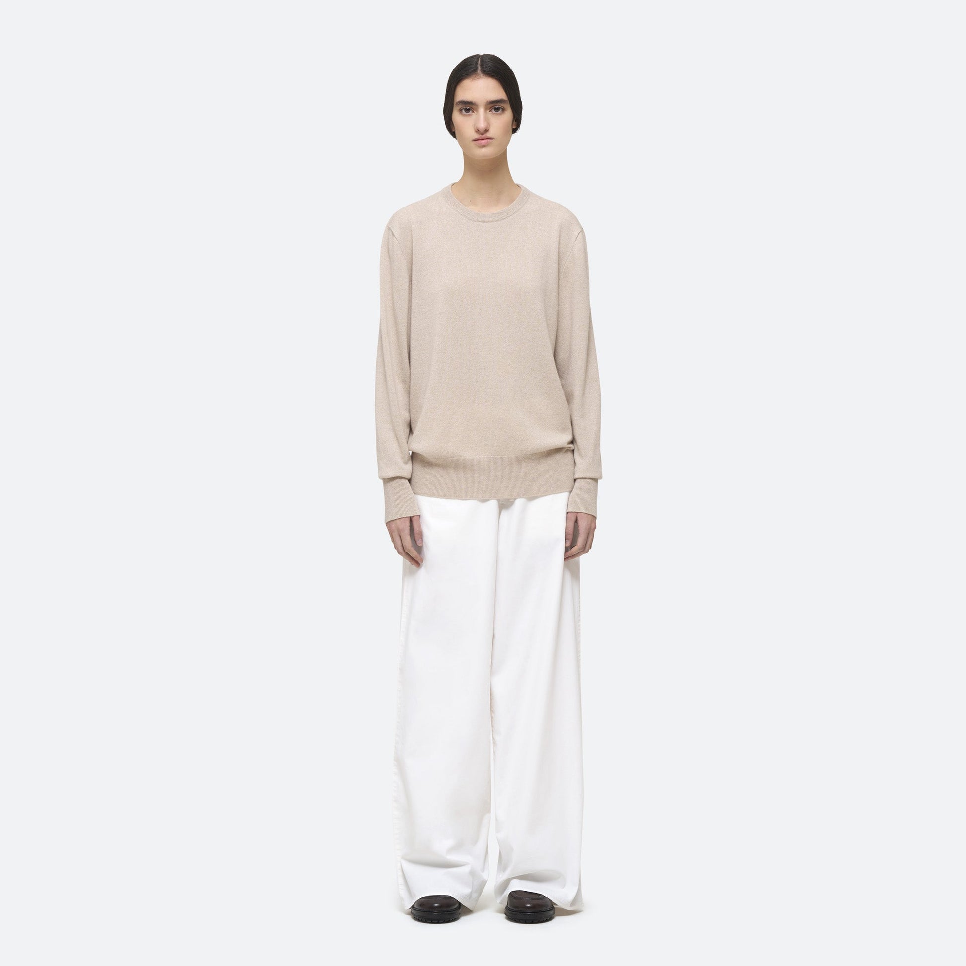 Cashmere Crew Sweater in Feather on model