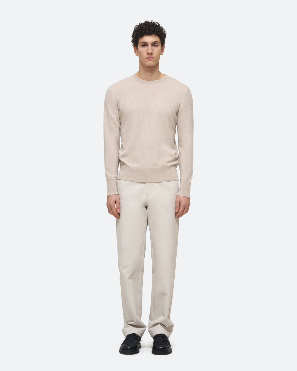 Cashmere Crew Sweater in Feather on model