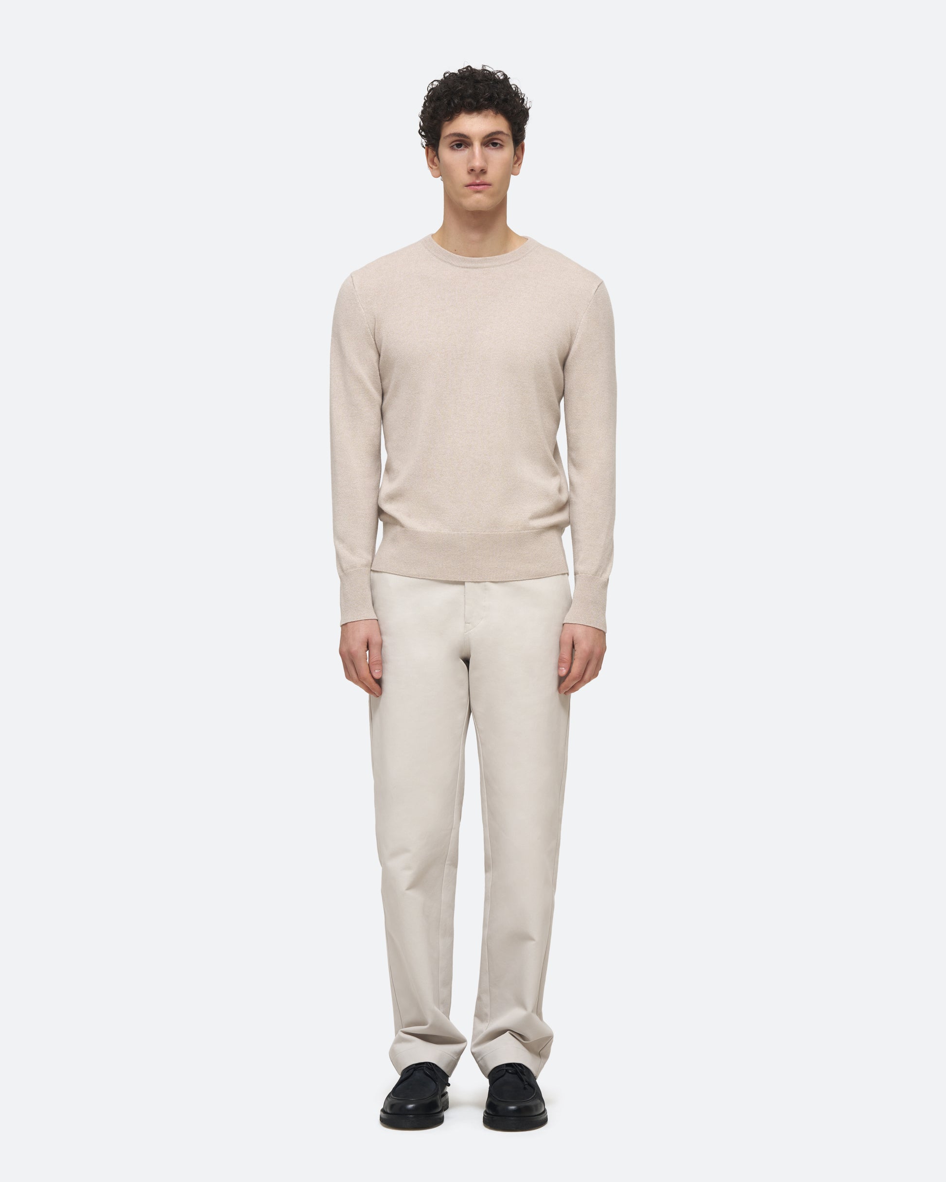Cashmere Crew Sweater in Feather on model