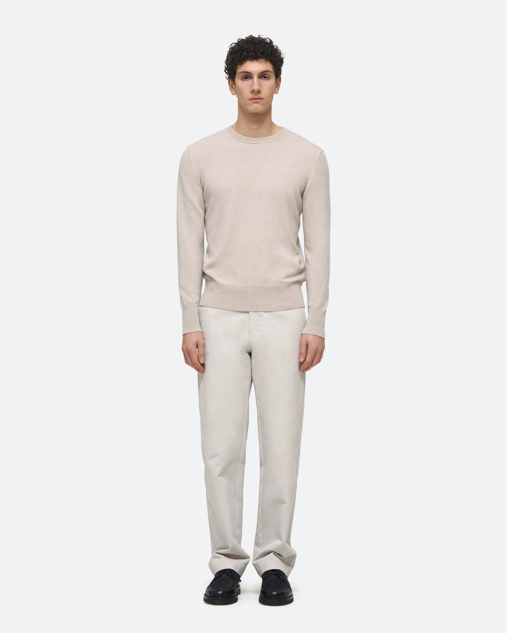 Cashmere Crew Sweater in Feather on model