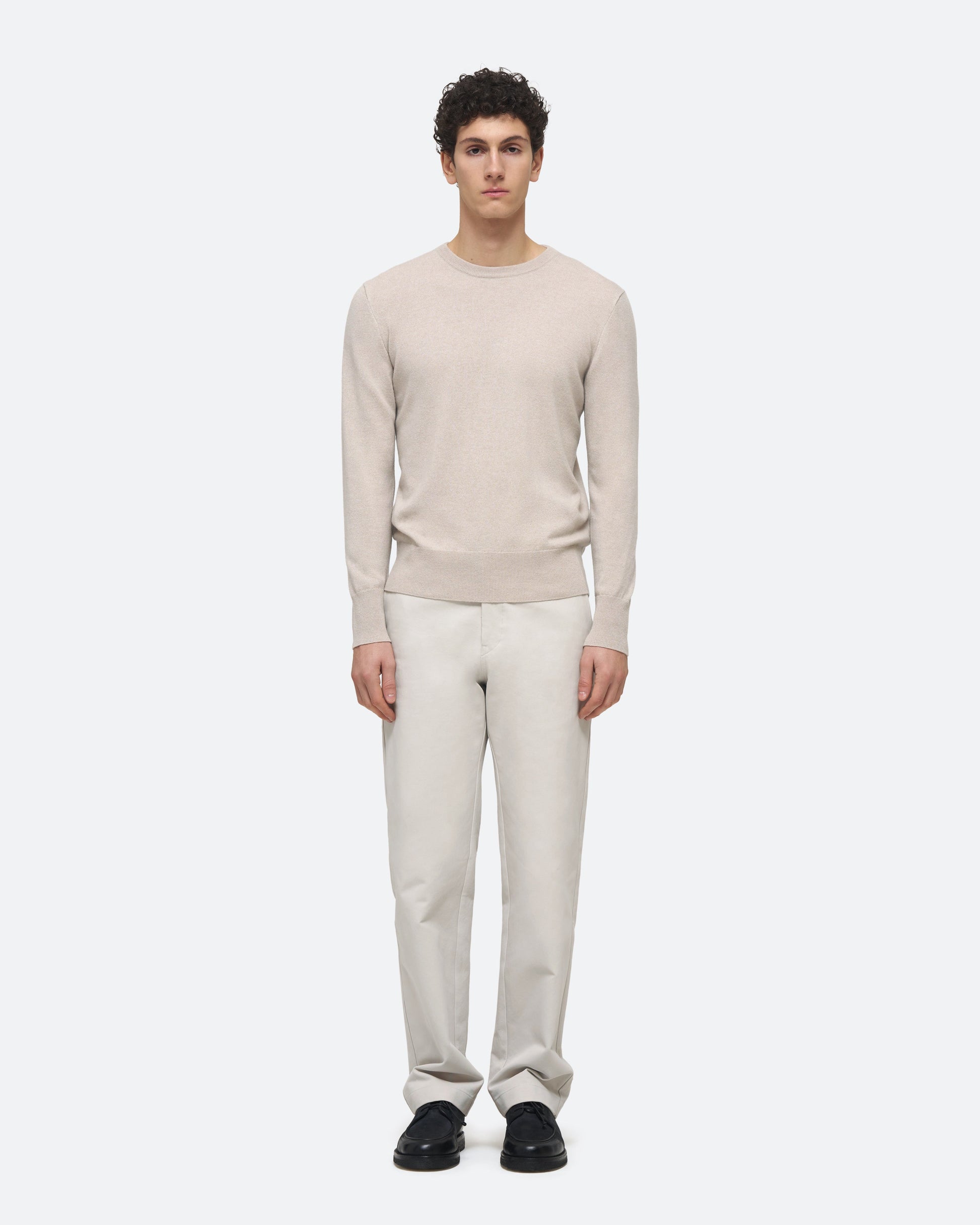 Cashmere Crew Sweater in Feather on model