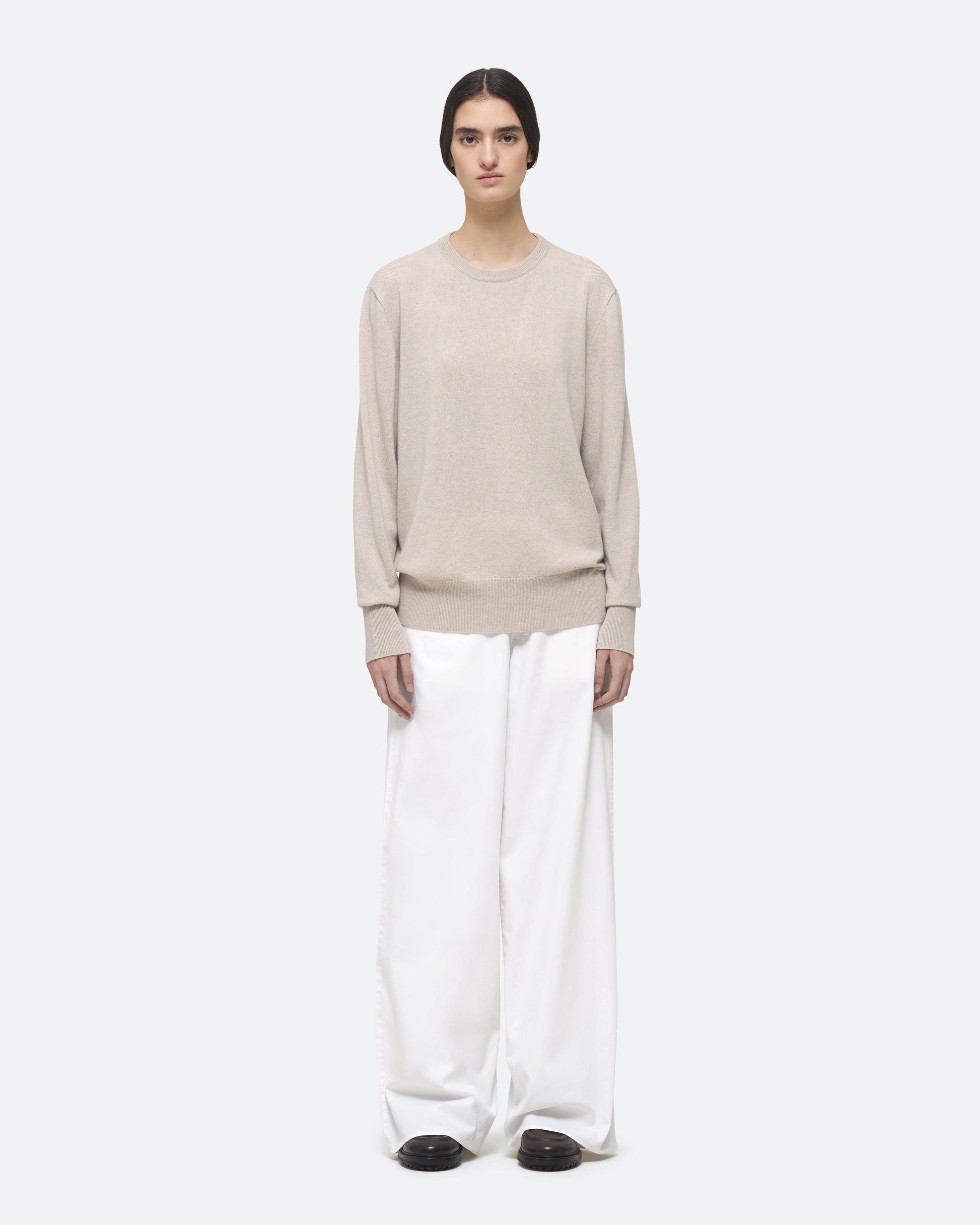 Cashmere Crew Sweater in Feather on model
