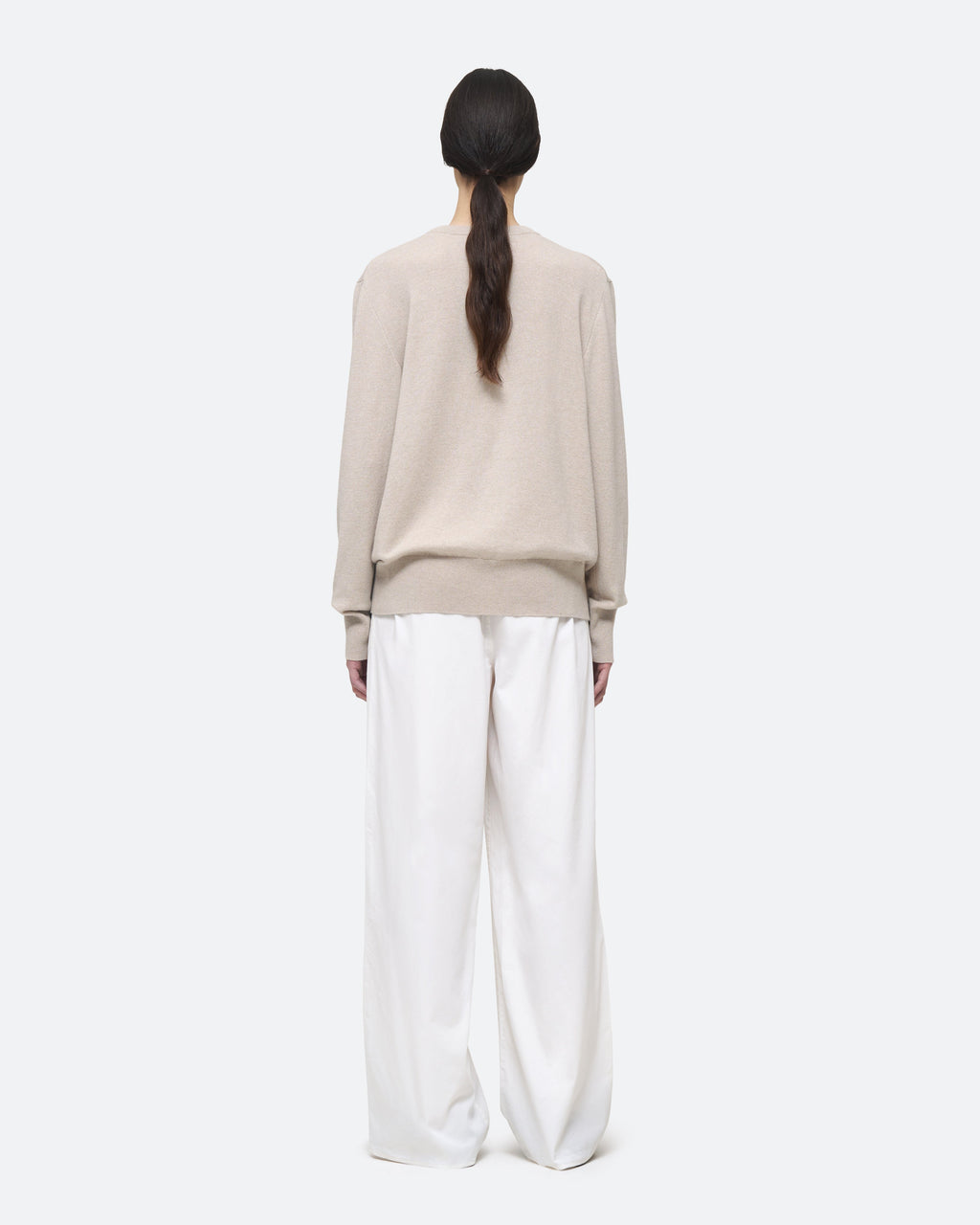 Cashmere Crew Sweater in Feather on model