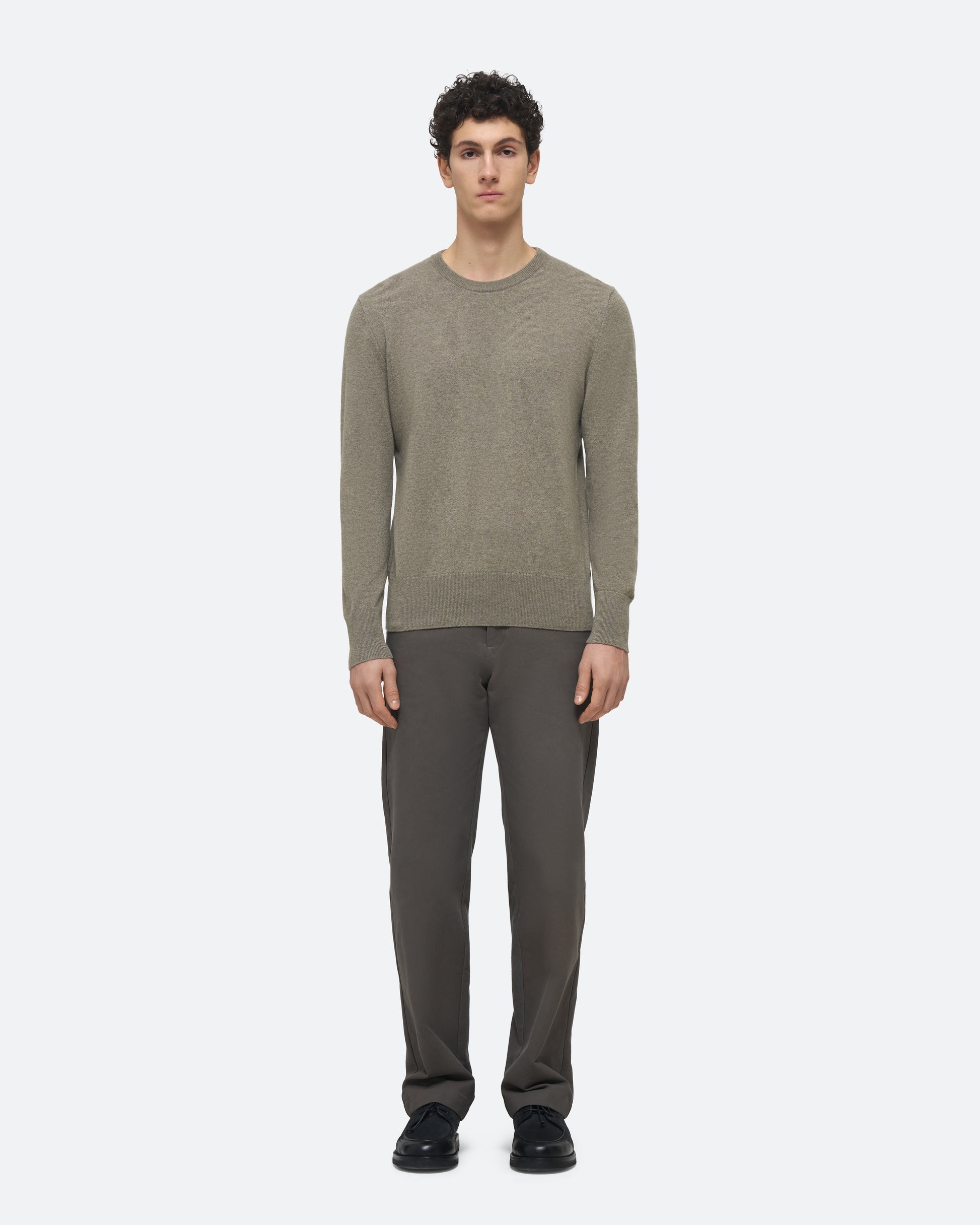Cashmere Crew Sweater in Lichen on model