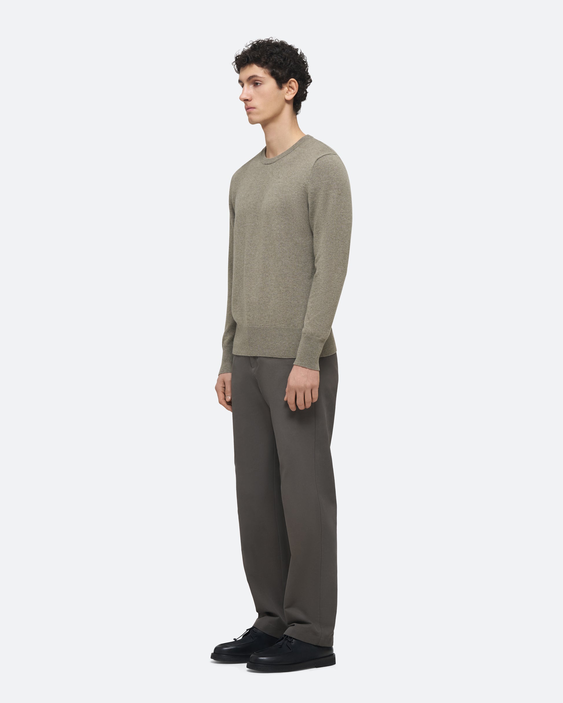 Cashmere Crew Sweater in Lichen on model