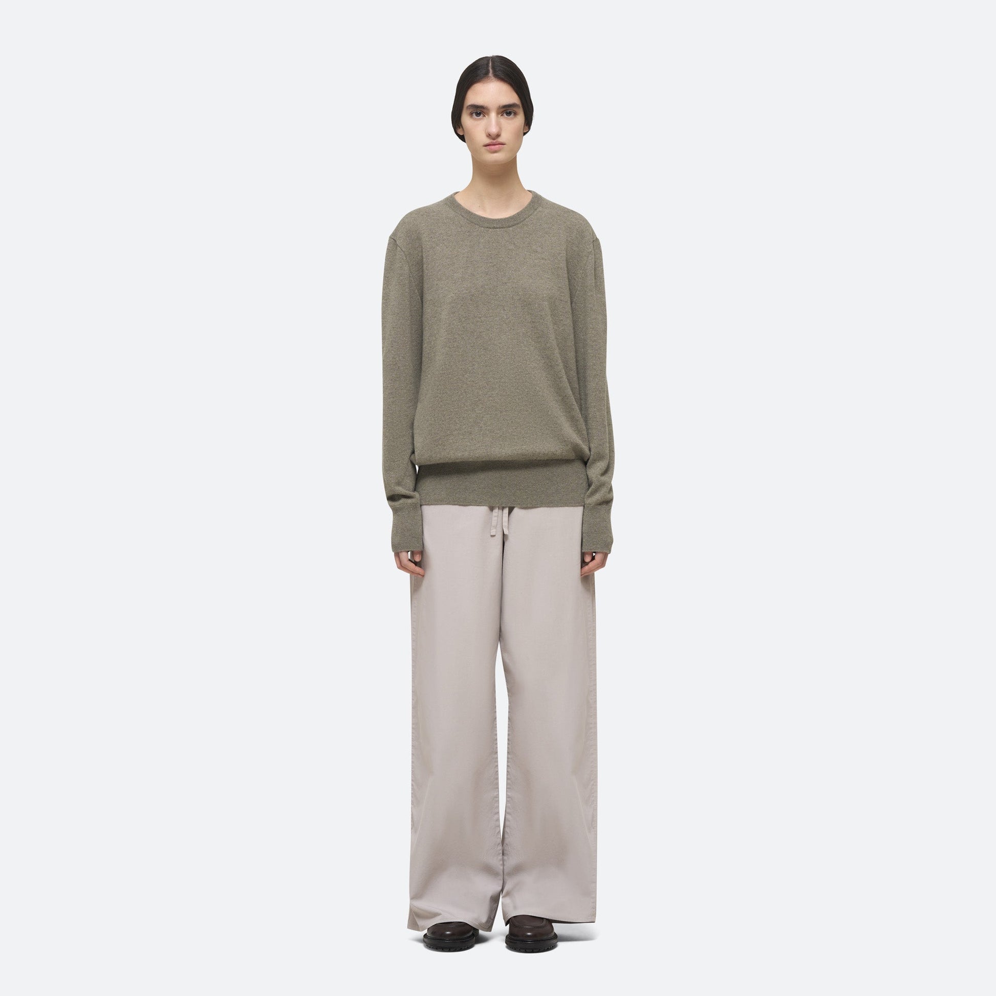 Cashmere Crew Sweater in Lichen on model