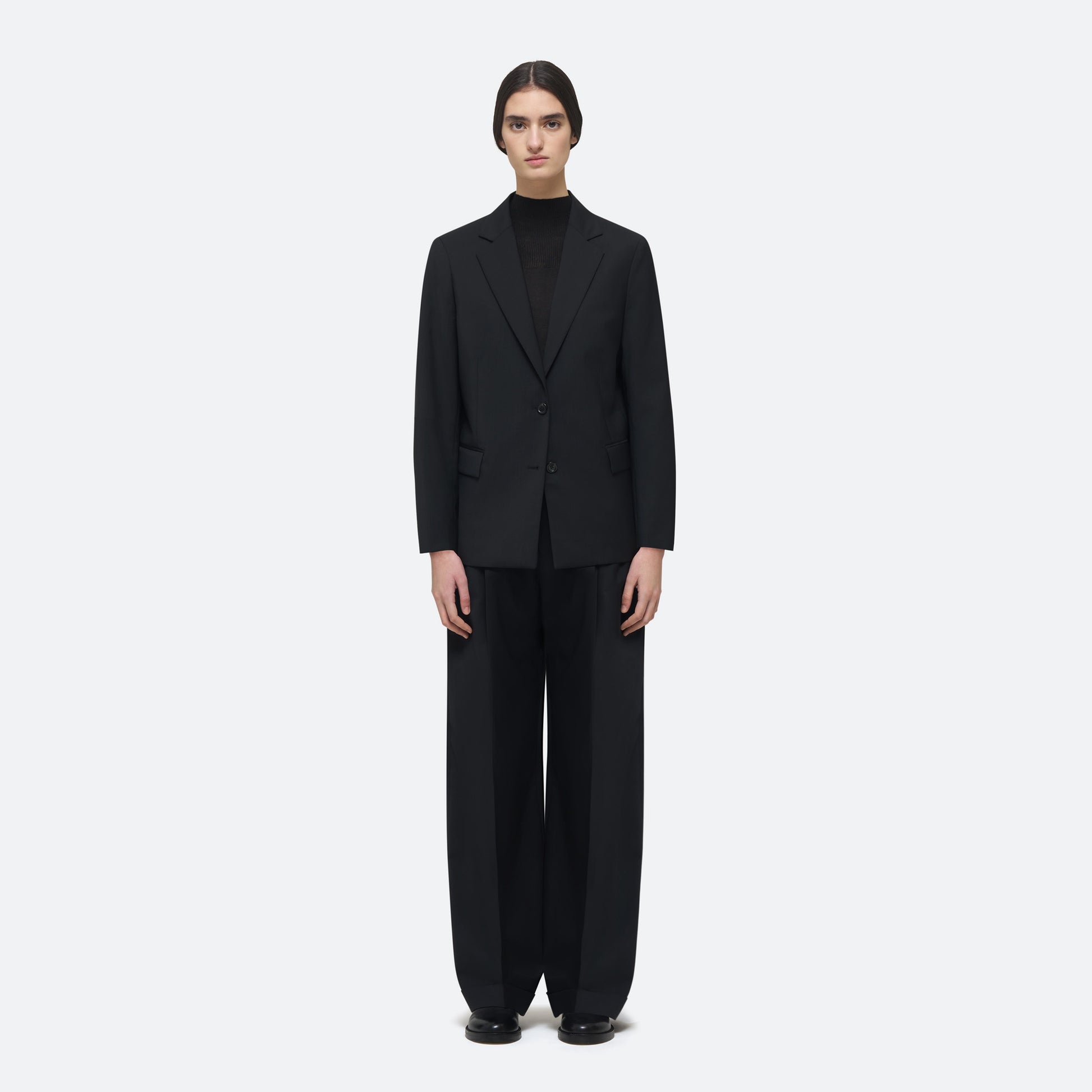 Wool Single Breasted Jacket in Black on model