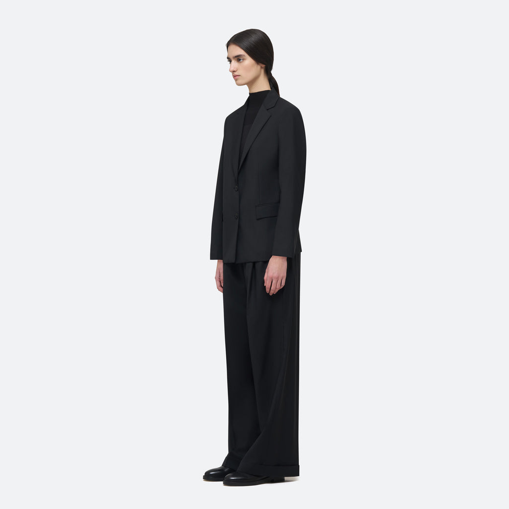Wool Single Breasted Jacket in Black on model