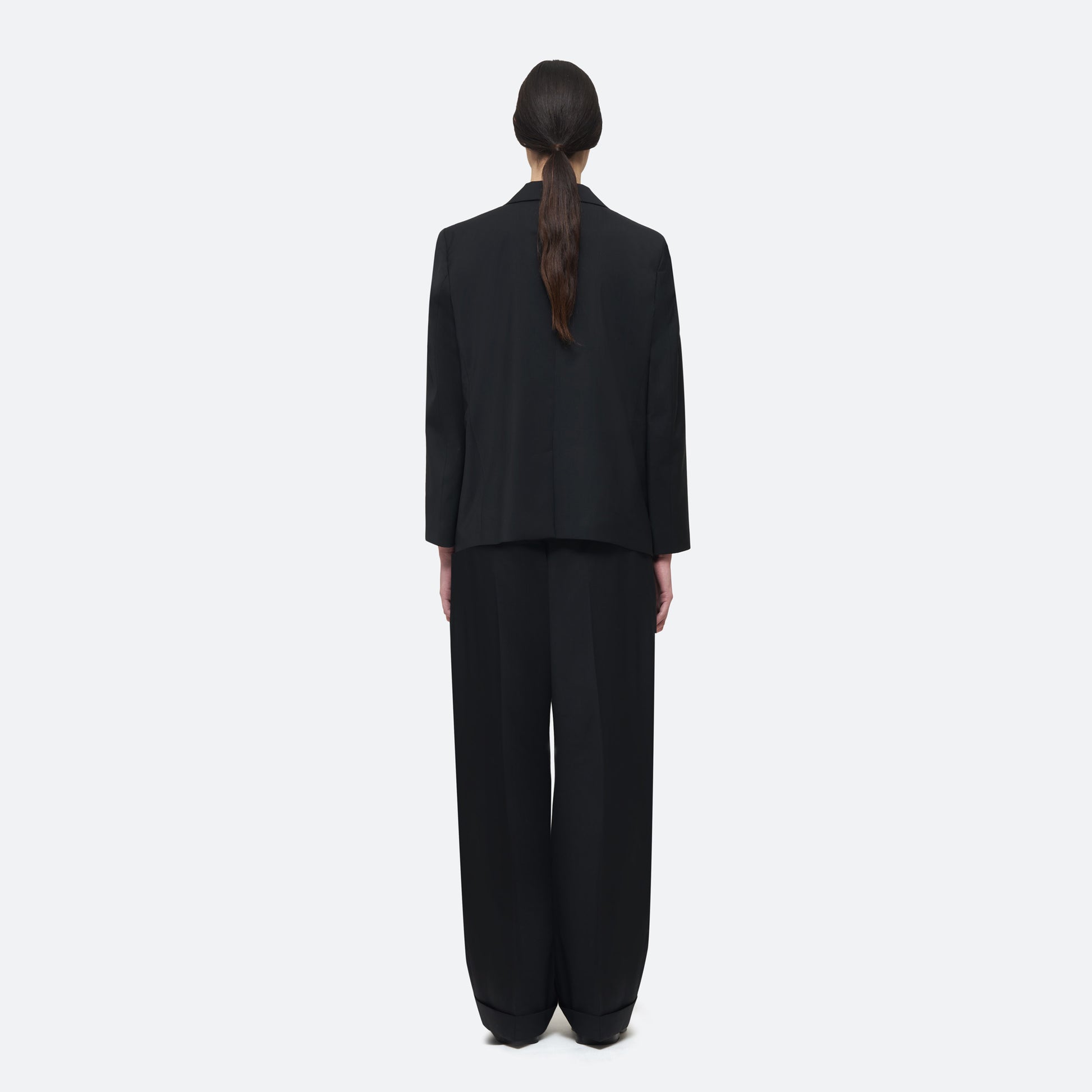 Wool Single Breasted Jacket in Black on model