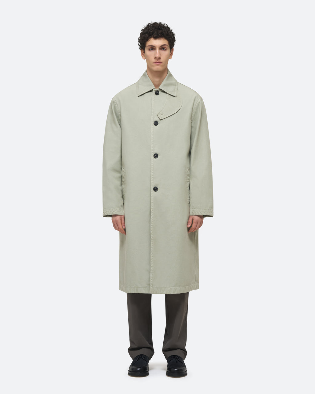 Twill Mac Coat in Lichen on model