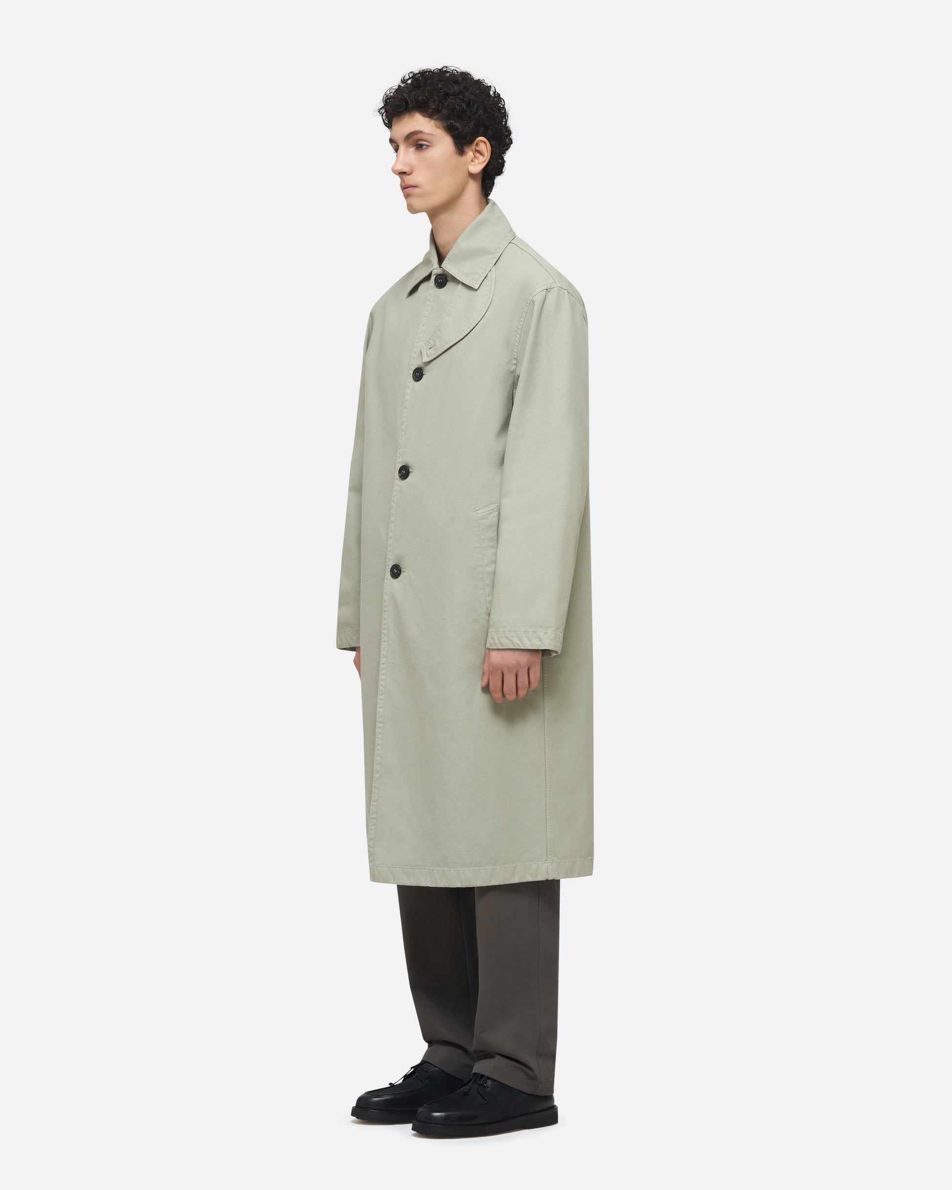 Twill Mac Coat in Lichen on model