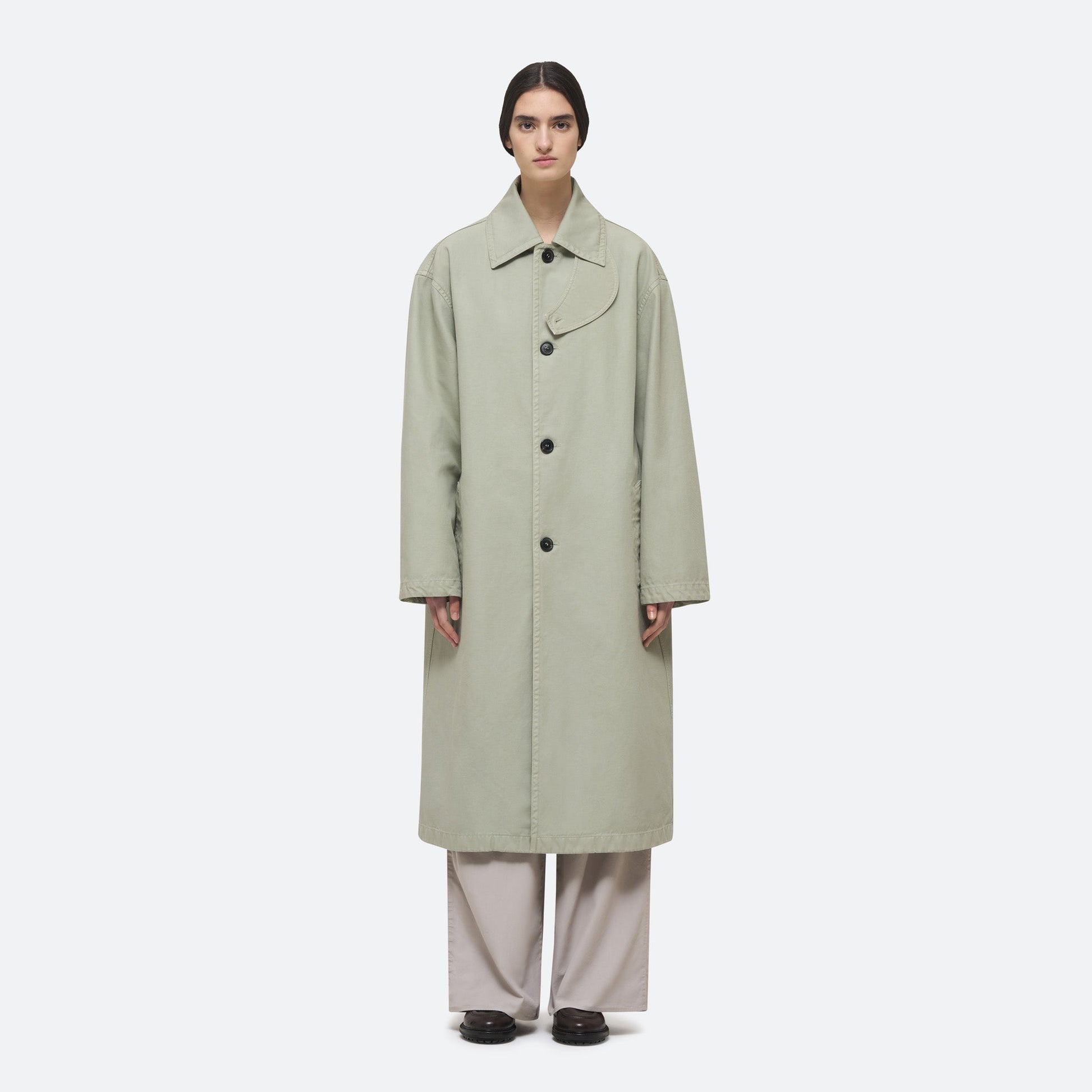 Twill Mac Coat in Lichen on model