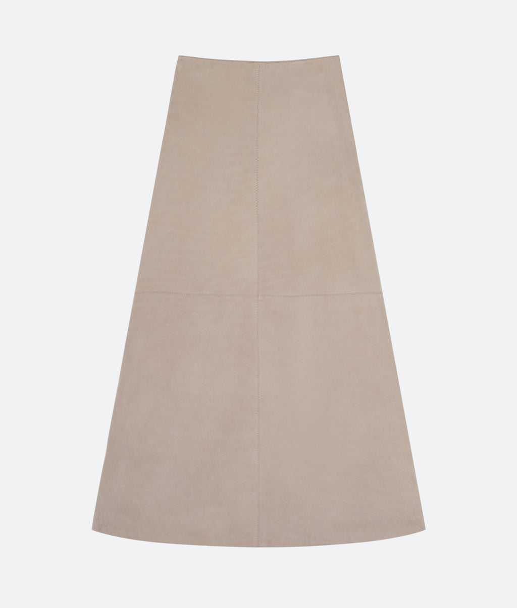 Column Skirt in Taupe Suede - packshot front