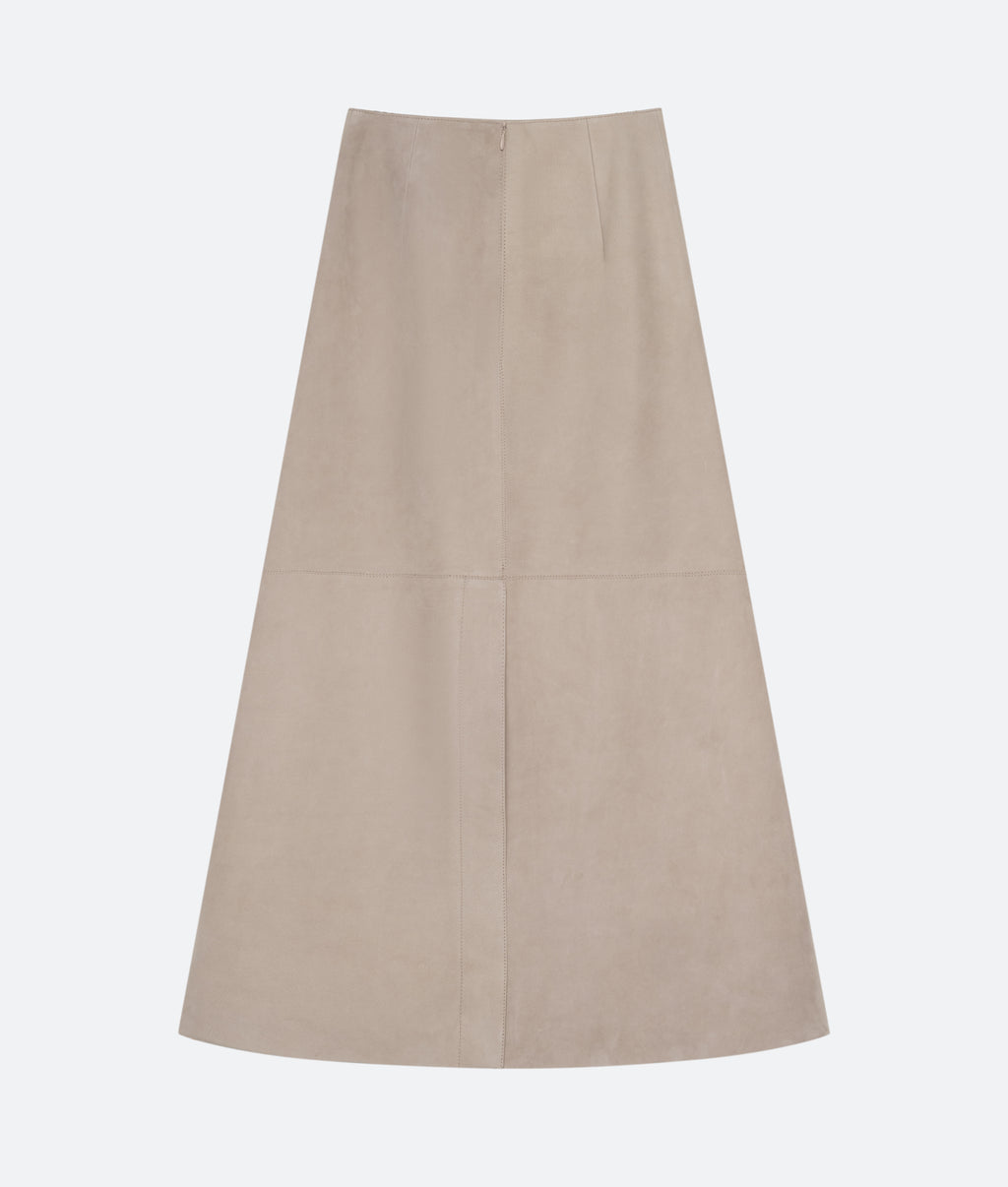 Column Skirt in Taupe Suede - packshot back