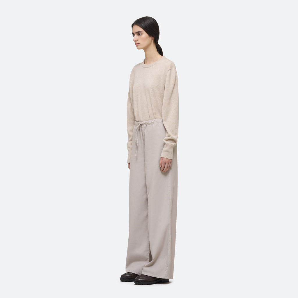 Cotton Silk Drawstring Trouser in String on model