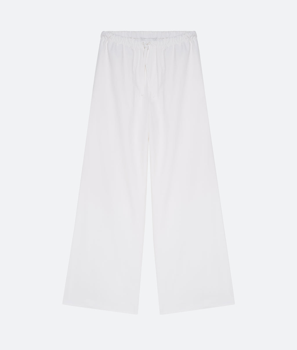Cotton Silk Drawstring Trouser in White - packshot front