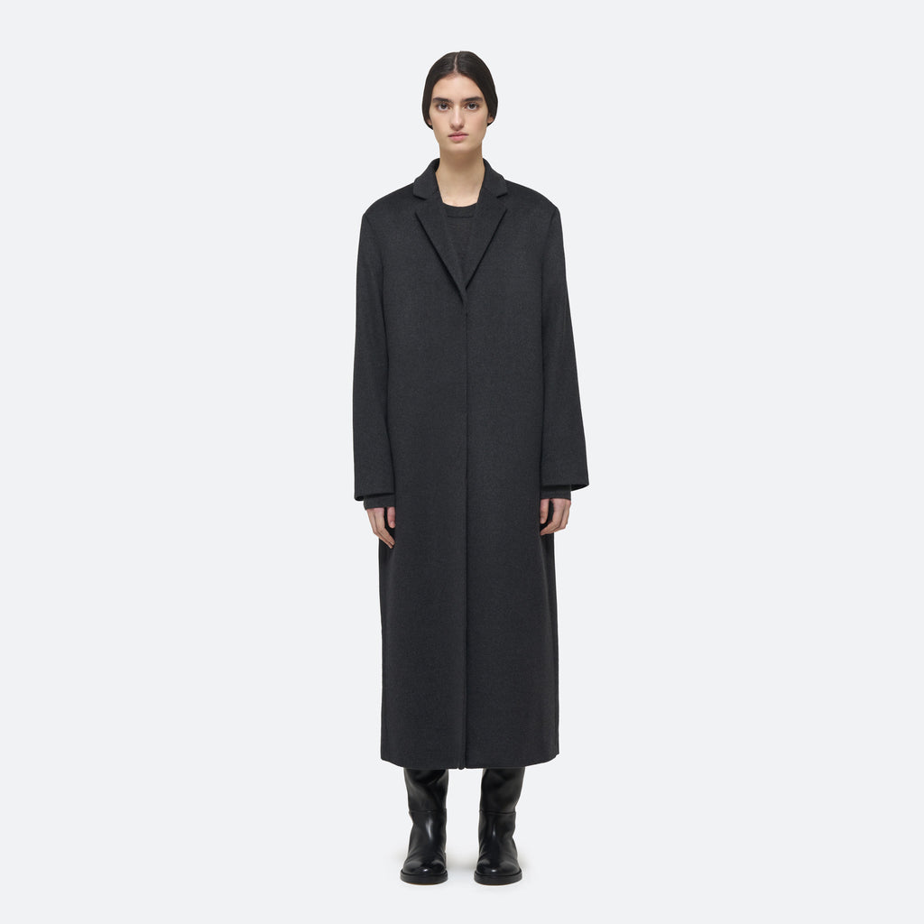 Wool Cashmere Long Coat in Lupo on model