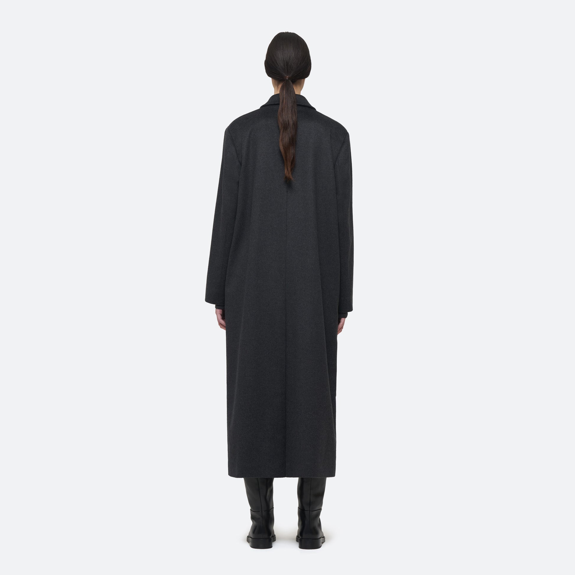 Wool Cashmere Long Coat in Lupo on model